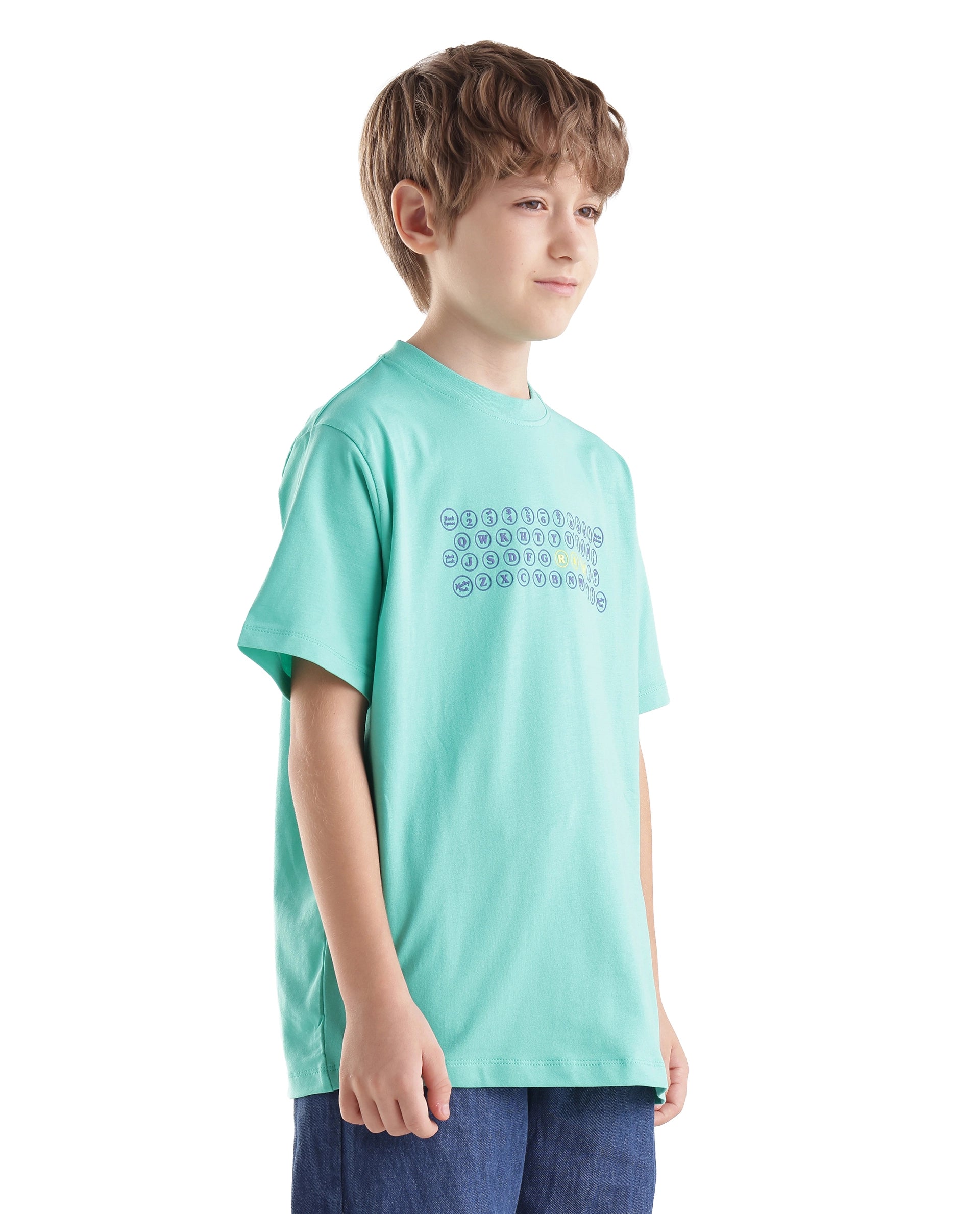 Rare Ones Kids Key Turq Cotton Blend Fabric Pull-On Closure Regular Fit Graphic Print T-Shirt