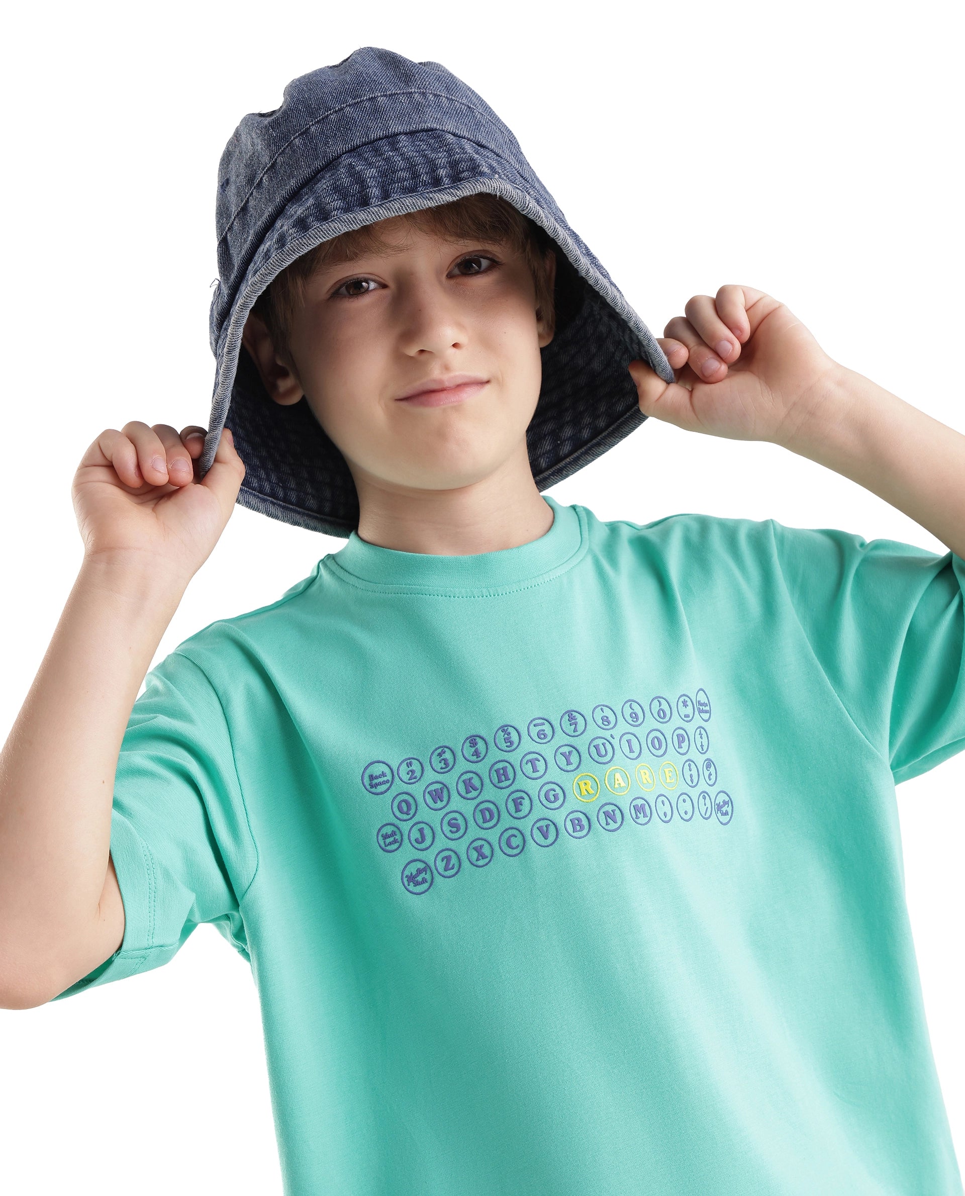 Rare Ones Kids Key Turq Cotton Blend Fabric Pull-On Closure Regular Fit Graphic Print T-Shirt