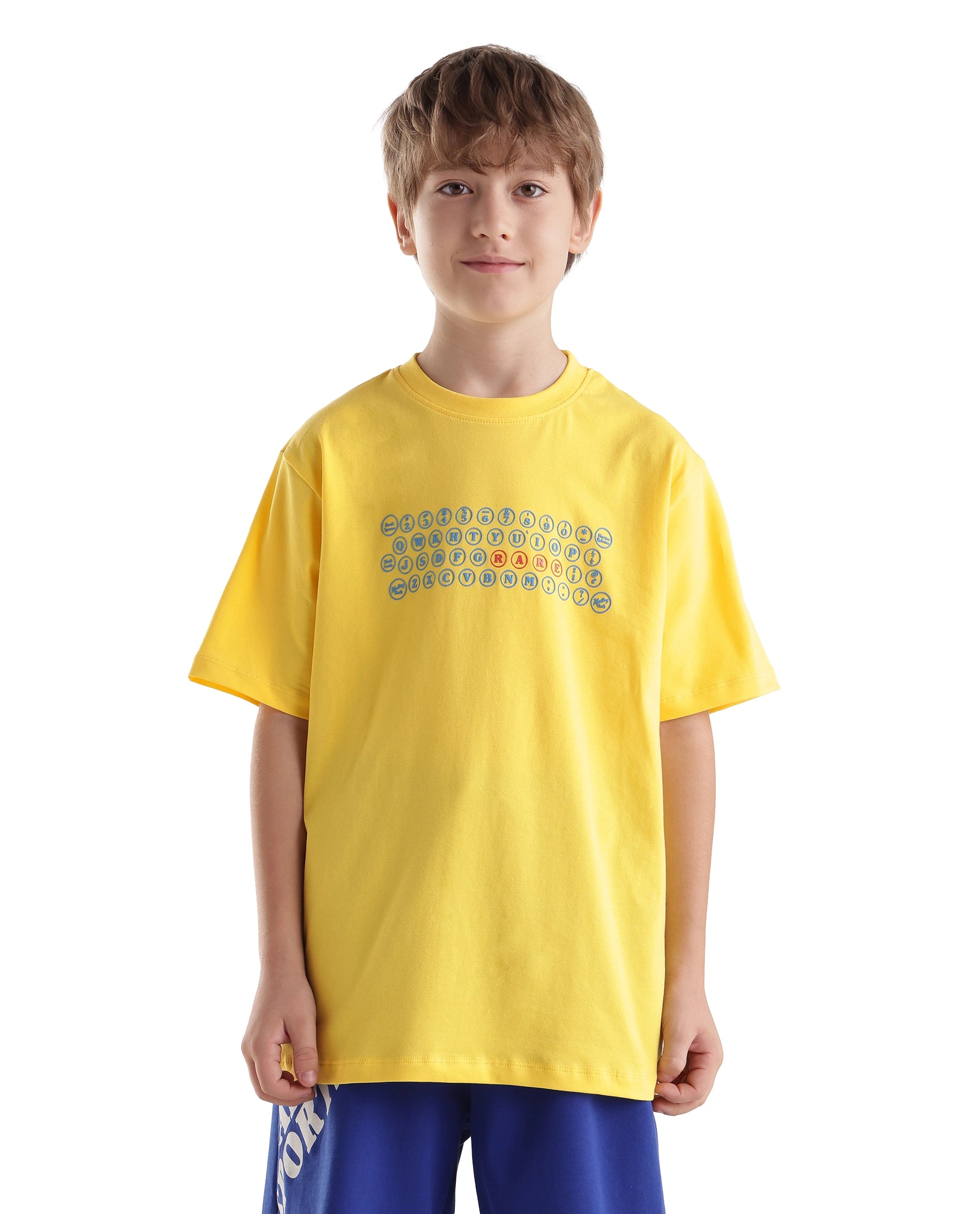 Rare Ones Kids Key Yellow Cotton Blend Fabric Pull-On Closure Regular Fit Graphic Print T-Shirt