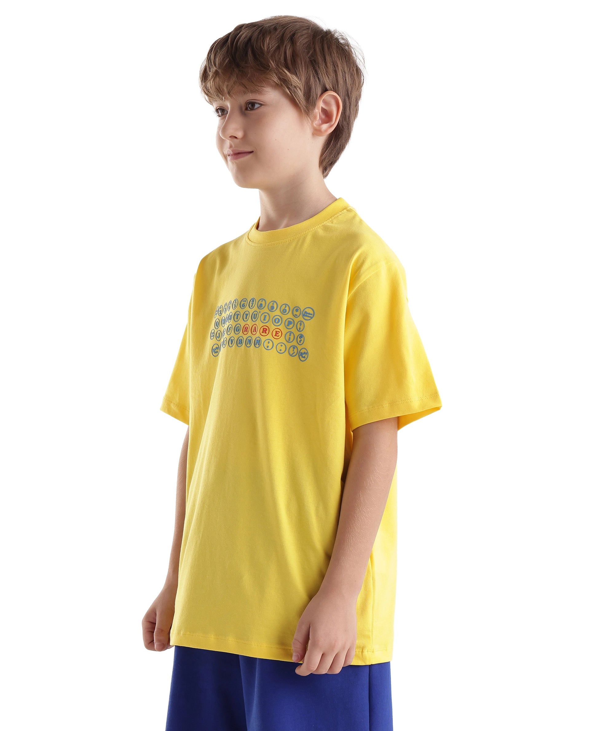 Rare Ones Kids Key Yellow Cotton Blend Fabric Pull-On Closure Regular Fit Graphic Print T-Shirt