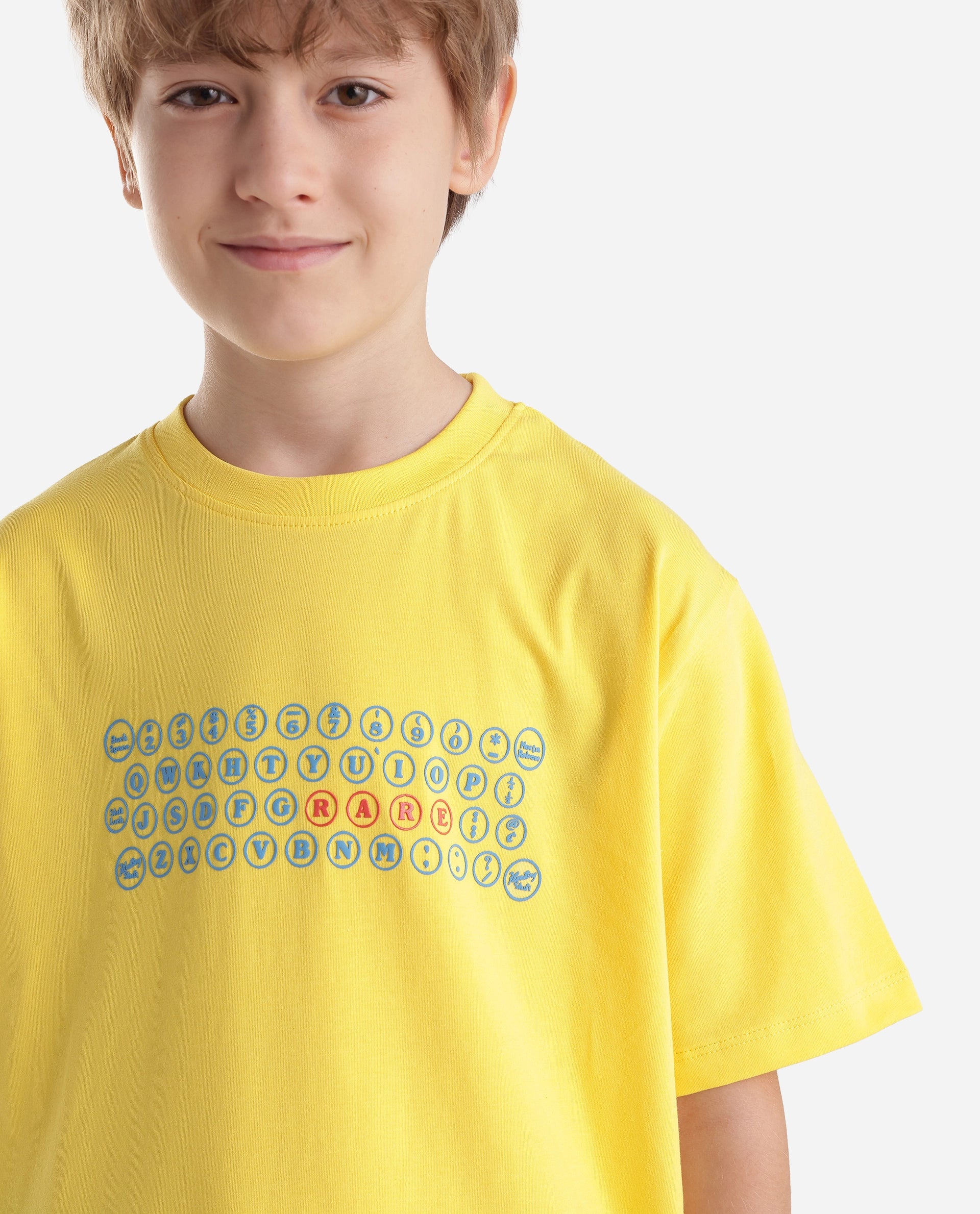 Rare Ones Kids Key Yellow Cotton Blend Fabric Pull-On Closure Regular Fit Graphic Print T-Shirt