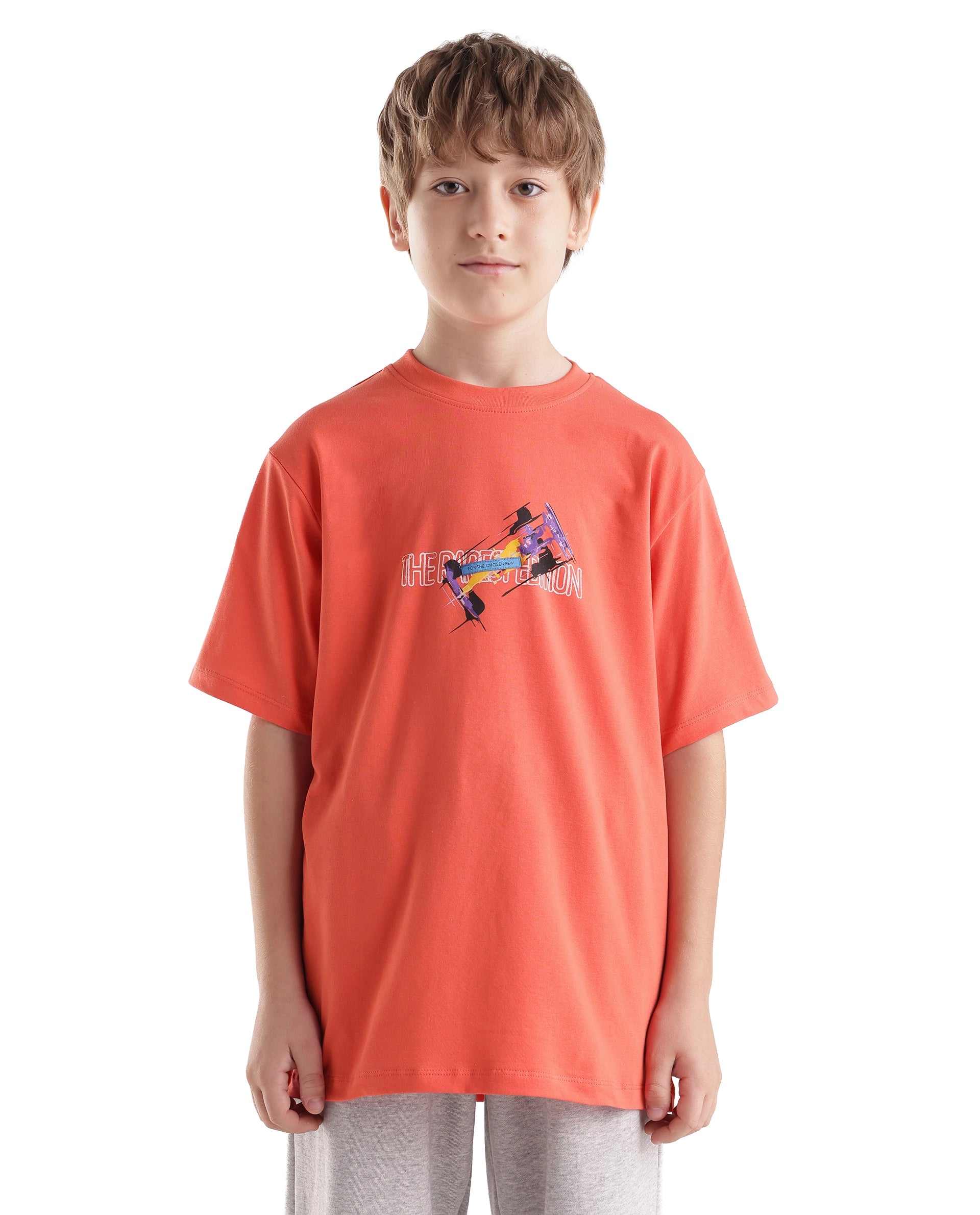 Rare Ones Kids Azure Orange Cotton Blend Fabric Pull-On Closure Regular Fit Graphic Print T-Shirt