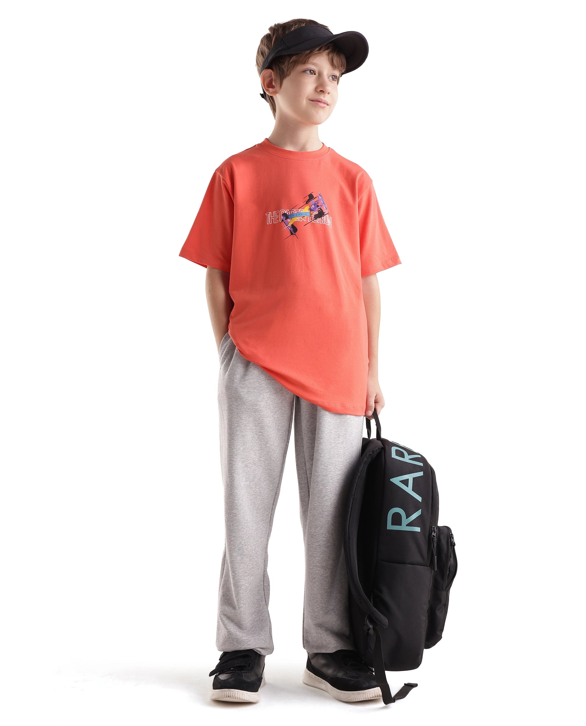 Rare Ones Kids Azure Orange Cotton Blend Fabric Pull-On Closure Regular Fit Graphic Print T-Shirt