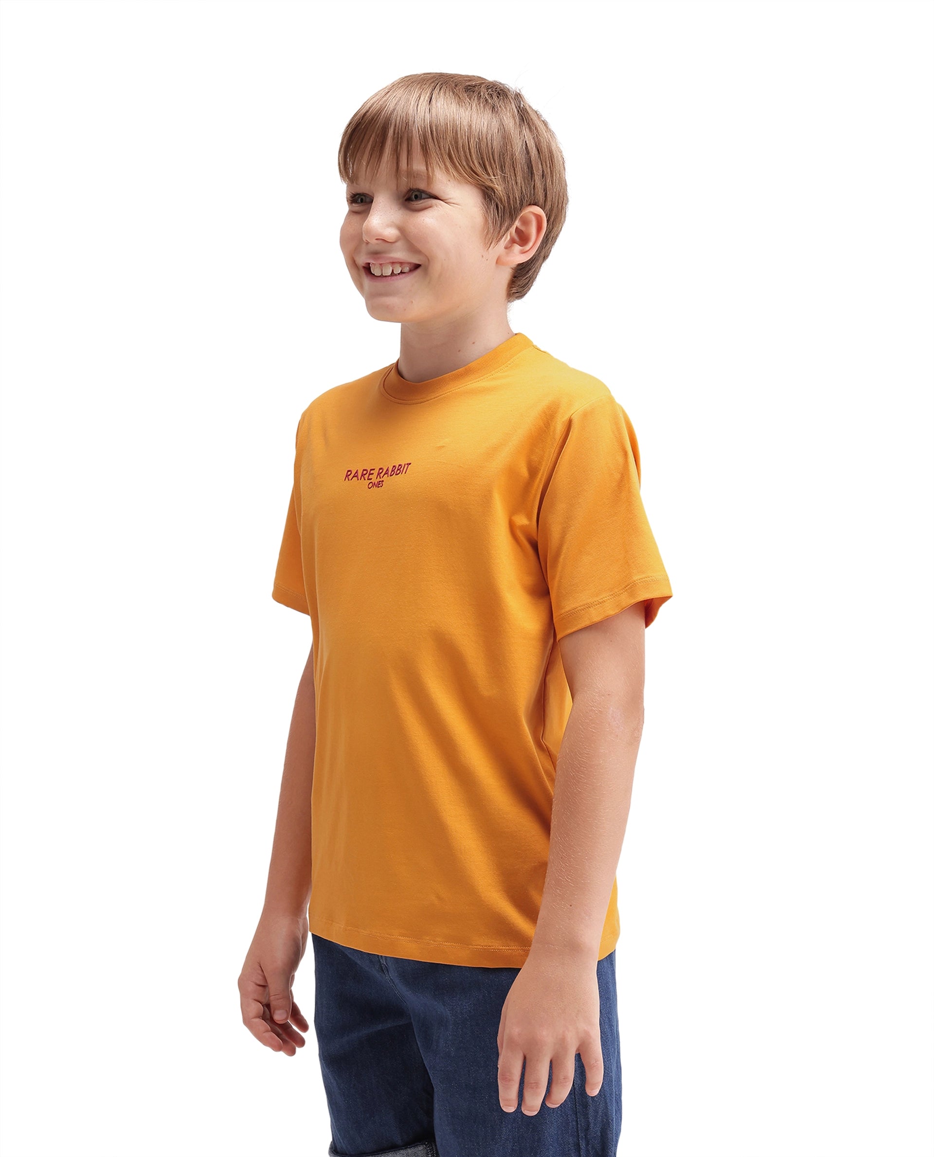 Rare Ones Kids Fego Dark Yellow Cotton Blend Fabric Pull-On Closure Regular Fit Graphic Print T-Shirt