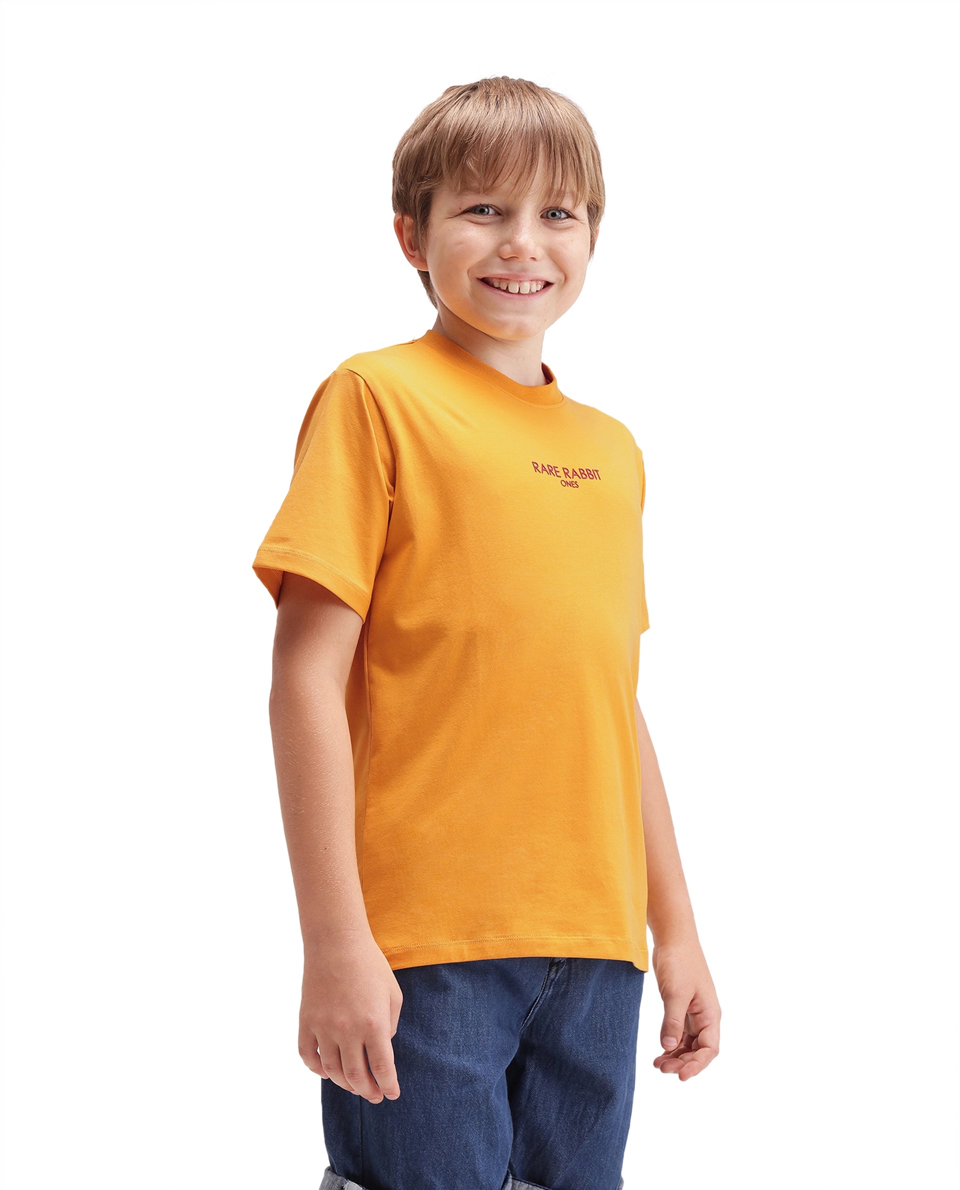 Rare Ones Kids Fego Dark Yellow Cotton Blend Fabric Pull-On Closure Regular Fit Graphic Print T-Shirt