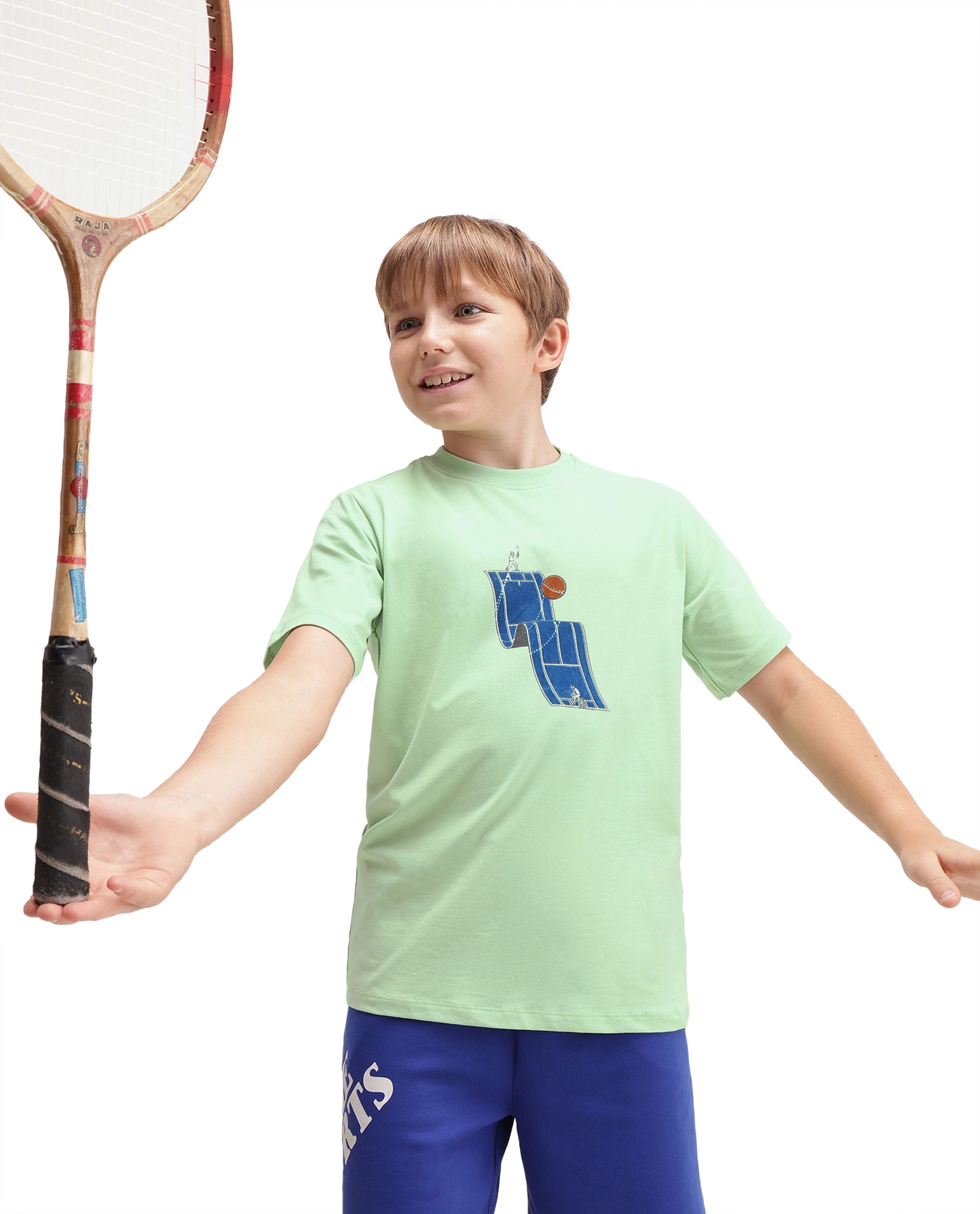 Rare Ones Kids Tome Light Green Cotton Blend Fabric Pull-On Closure Regular Fit Graphic Print T-Shirt