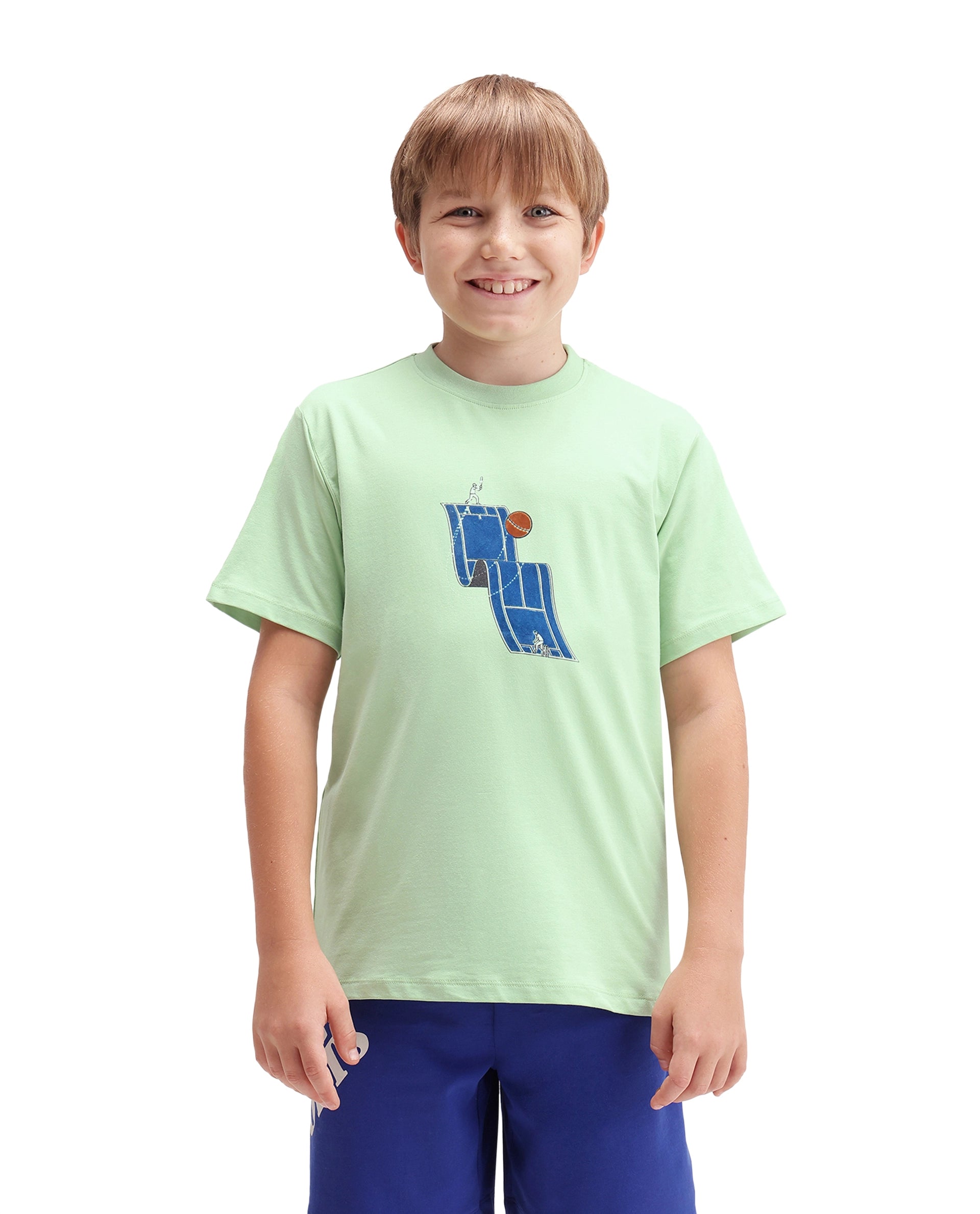 Rare Ones Kids Tome Light Green Cotton Blend Fabric Pull-On Closure Regular Fit Graphic Print T-Shirt