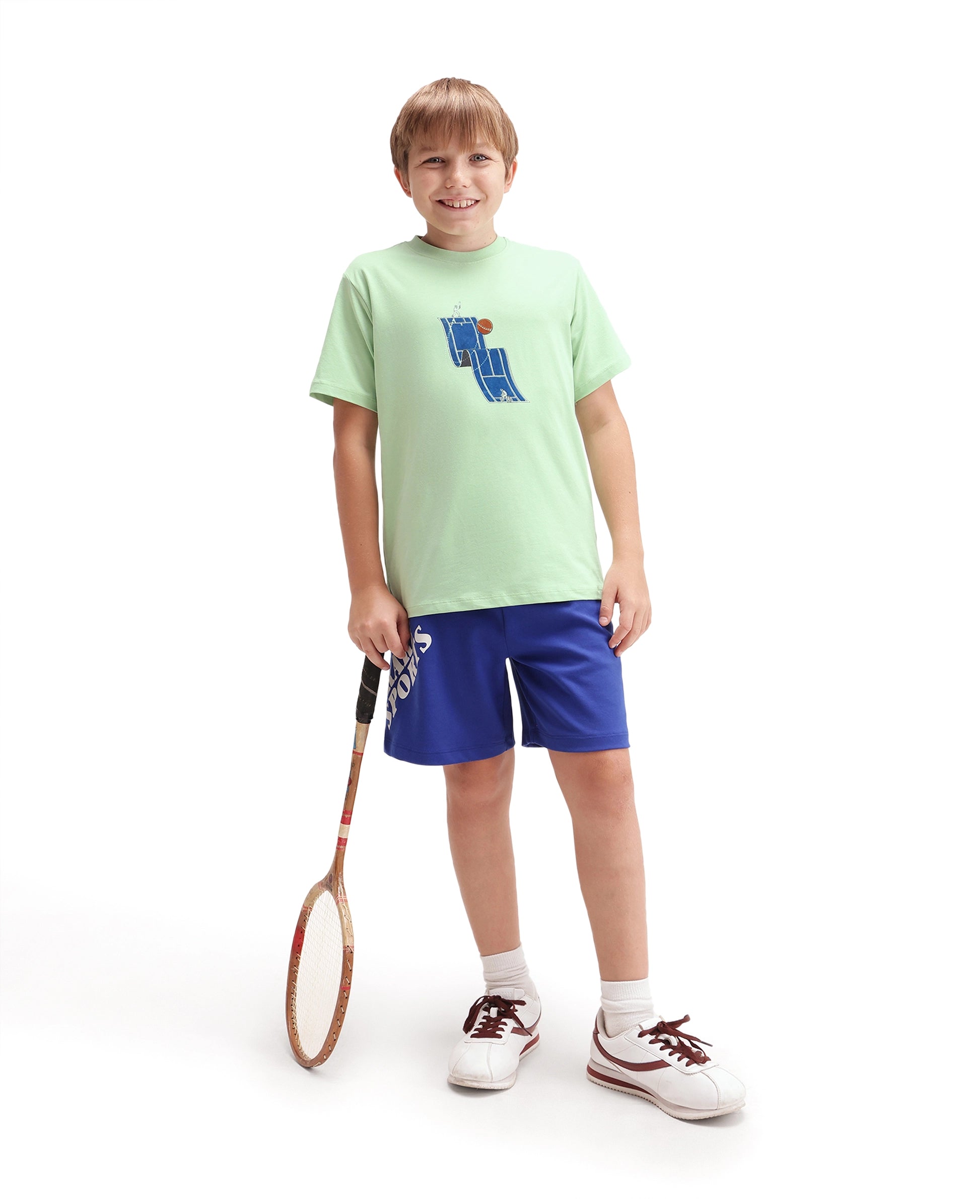 Rare Ones Kids Tome Light Green Cotton Blend Fabric Pull-On Closure Regular Fit Graphic Print T-Shirt