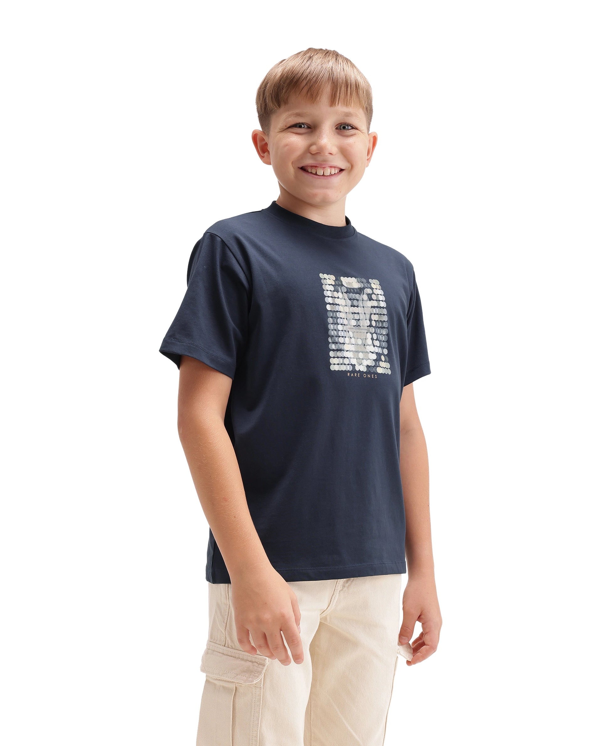 Rare Ones Kids Icye Navy Cotton Blend Fabric Pull-On Closure Regular Fit Graphic Print T-Shirt