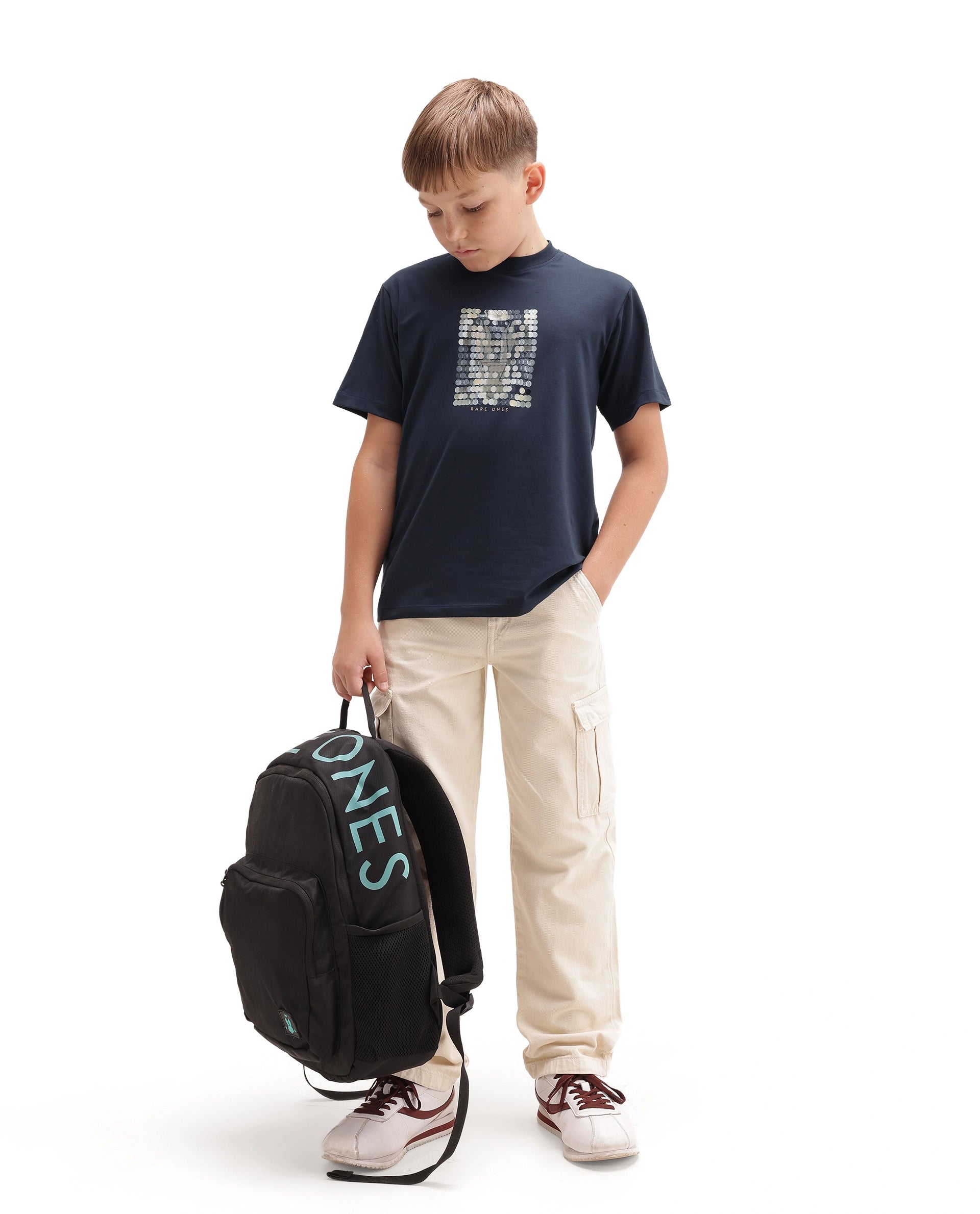 Rare Ones Kids Icye Navy Cotton Blend Fabric Pull-On Closure Regular Fit Graphic Print T-Shirt