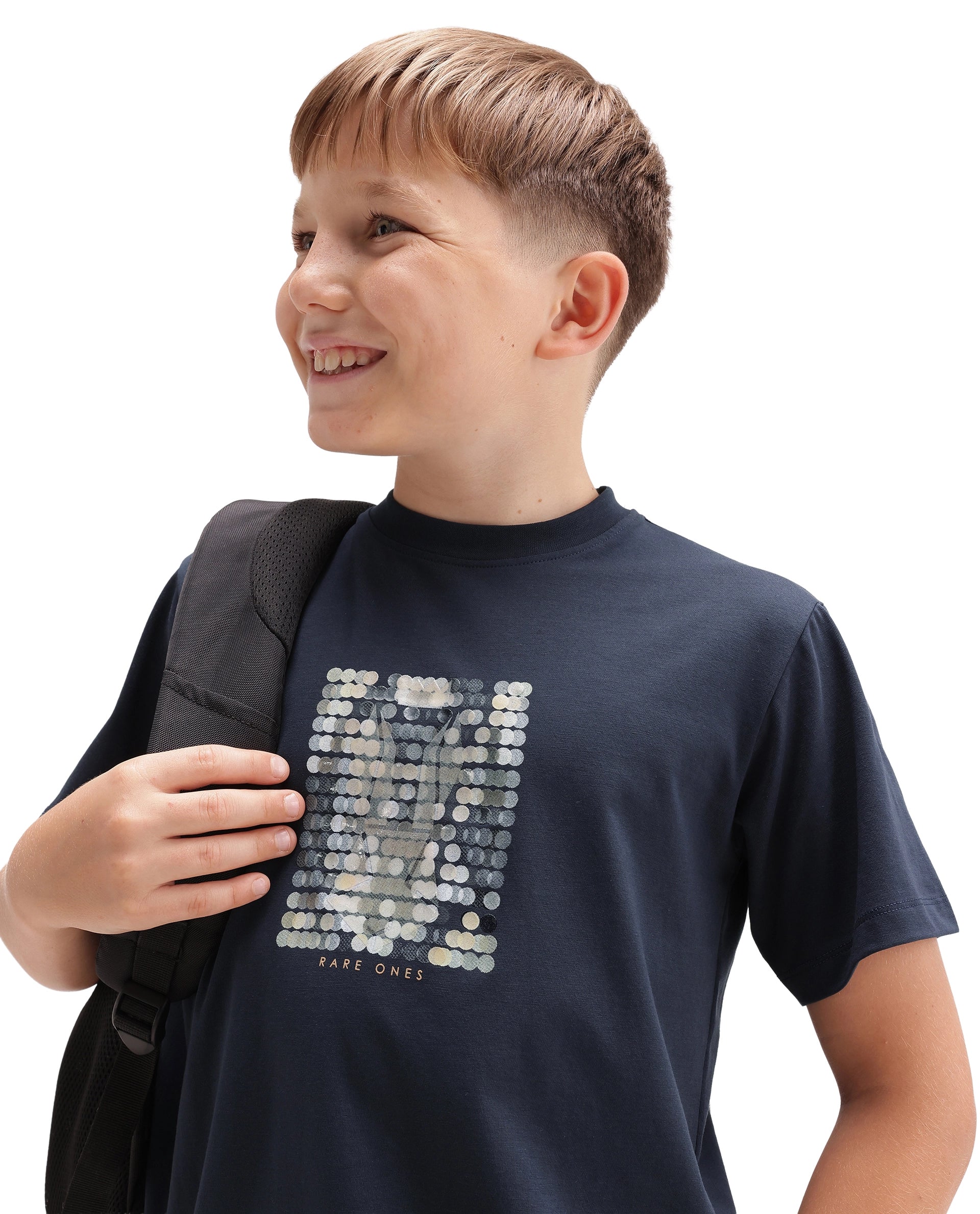 Rare Ones Kids Icye Navy Cotton Blend Fabric Pull-On Closure Regular Fit Graphic Print T-Shirt