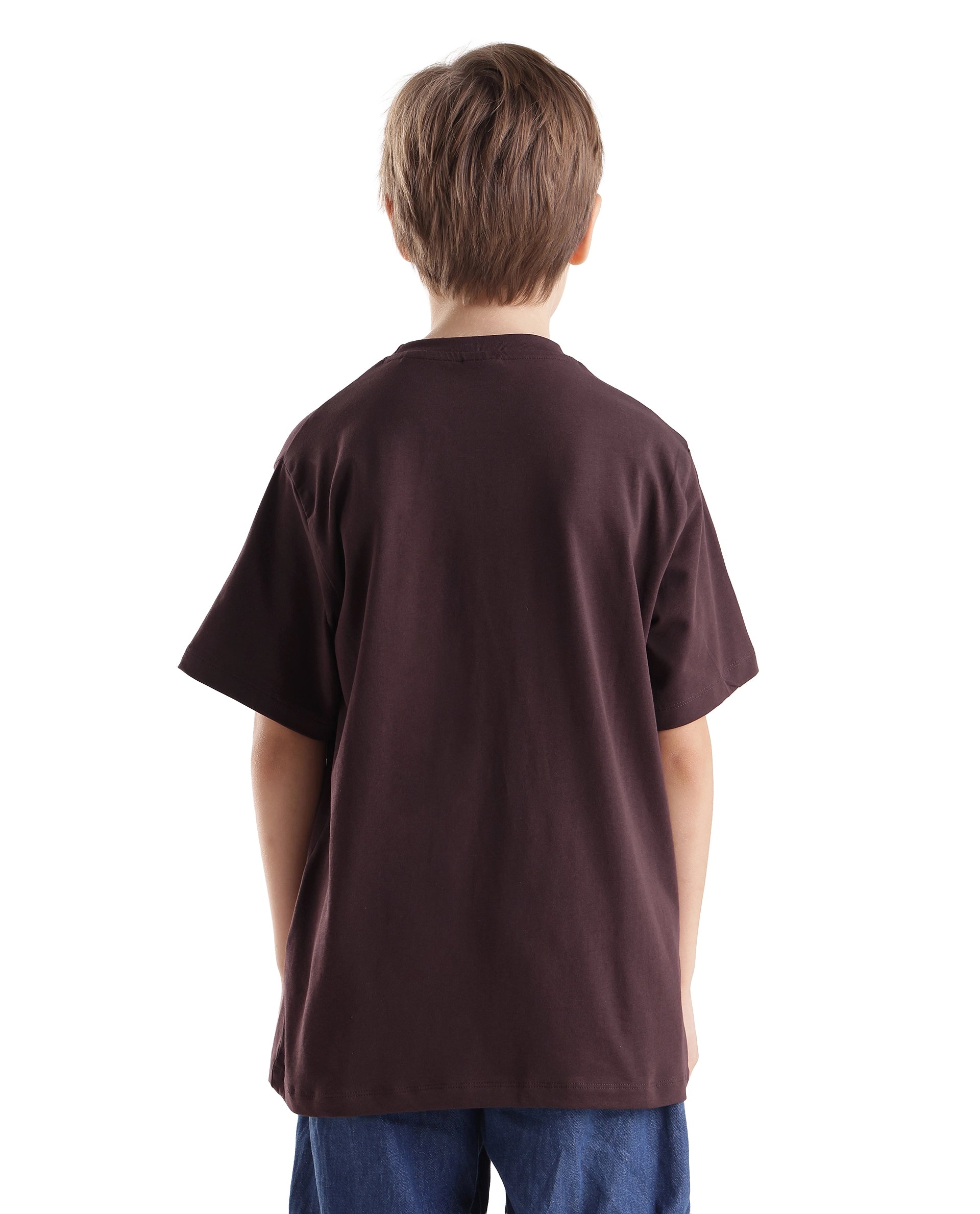 Rare Ones Kids Emor Dark Brown Cotton Blend Fabric Pull-On Closure Regular Fit Graphic Print T-Shirt