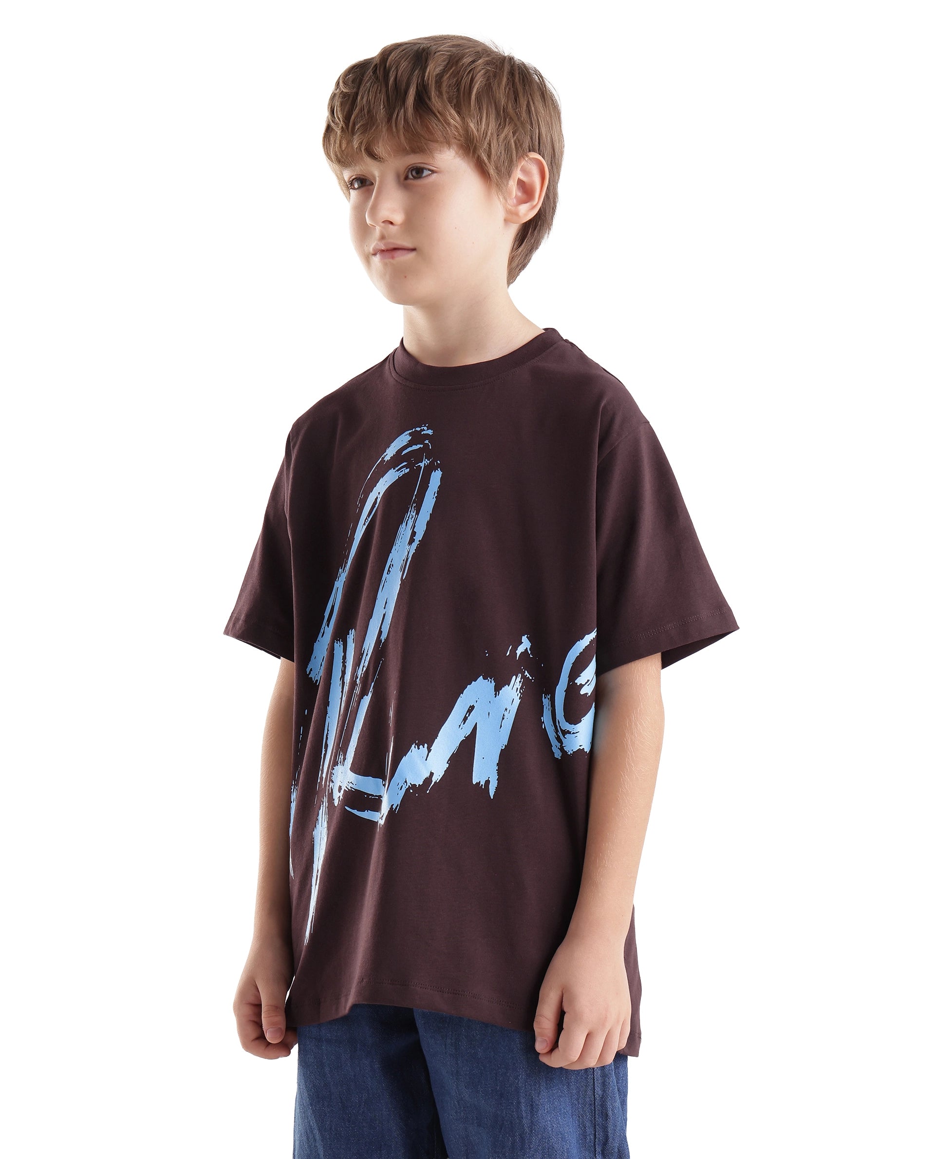 Rare Ones Kids Emor Dark Brown Cotton Blend Fabric Pull-On Closure Regular Fit Graphic Print T-Shirt