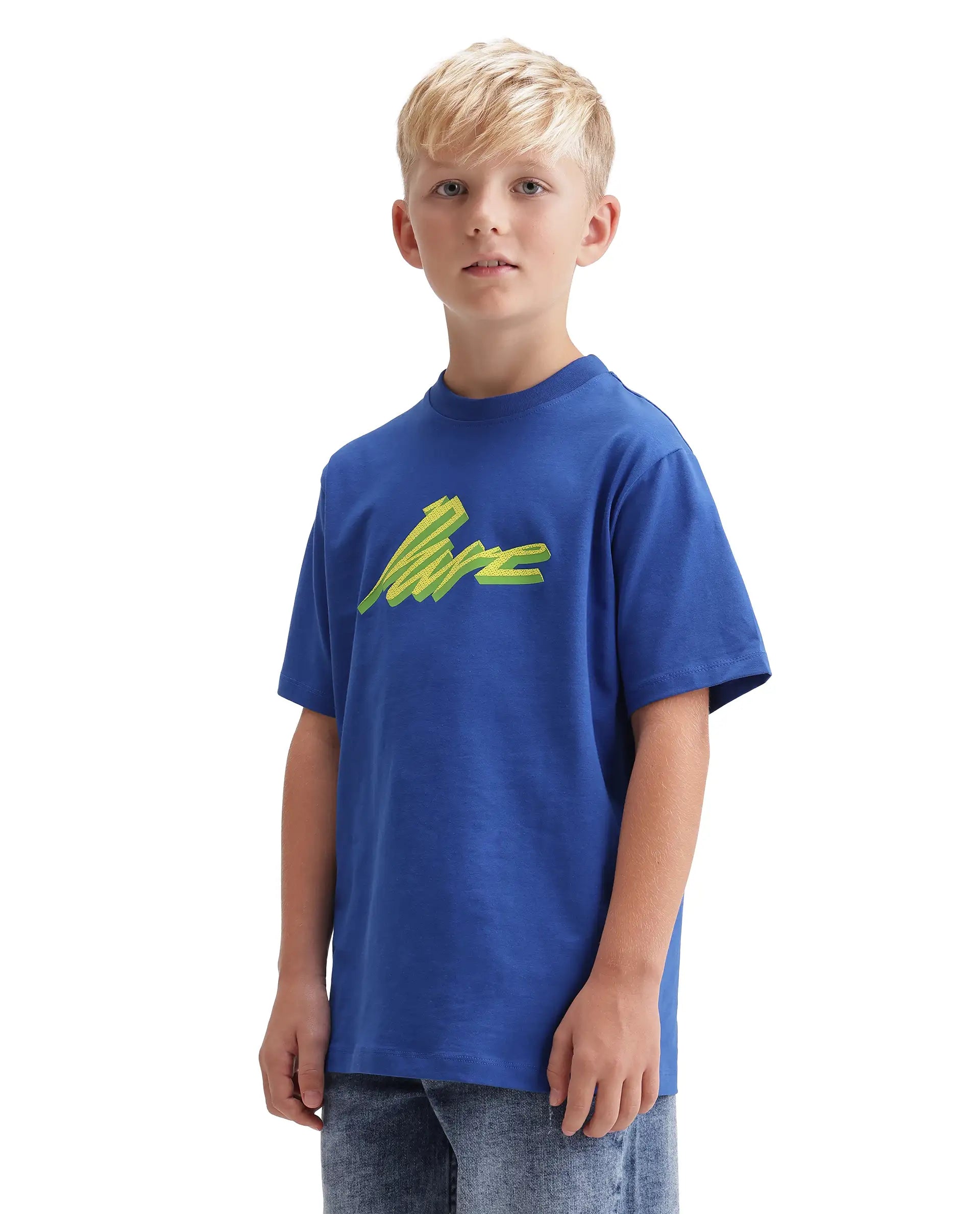 Rare Ones Kids Evia Blue Cotton Blend Fabric Pull-On Closure Regular Fit Graphic Print T-Shirt