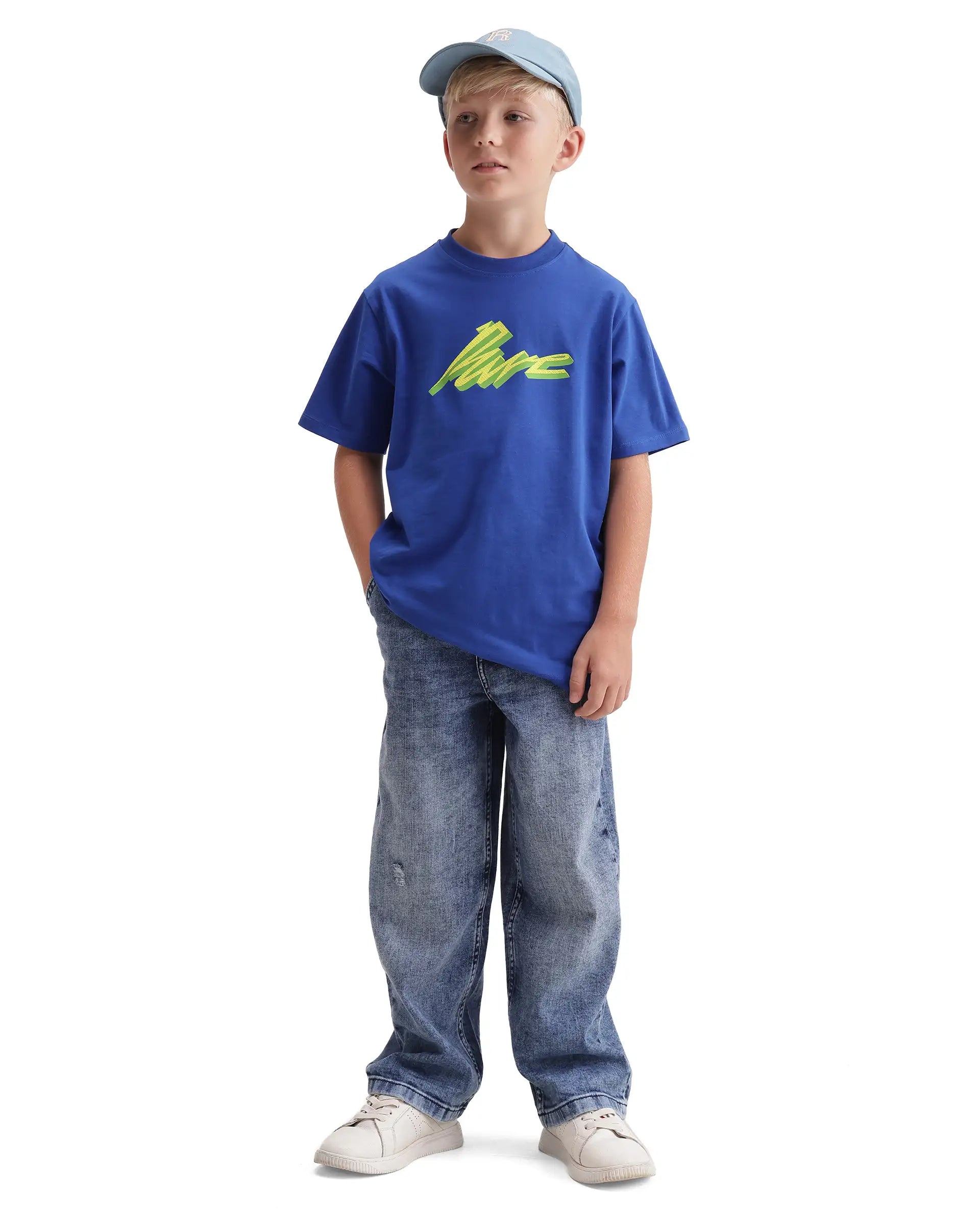 Rare Ones Kids Evia Blue Cotton Blend Fabric Pull-On Closure Regular Fit Graphic Print T-Shirt