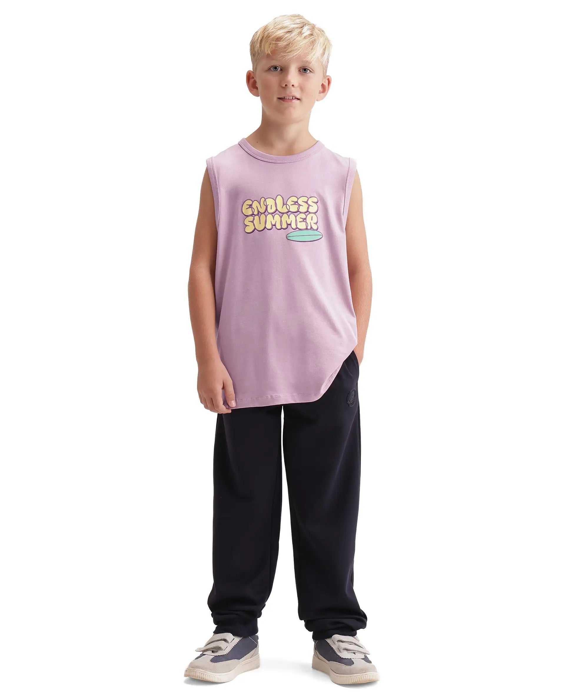 Rare Ones Kids Beck Light Pink Cotton Blend Fabric Pull-On Closure Tank Fit Graphic Print T-Shirt