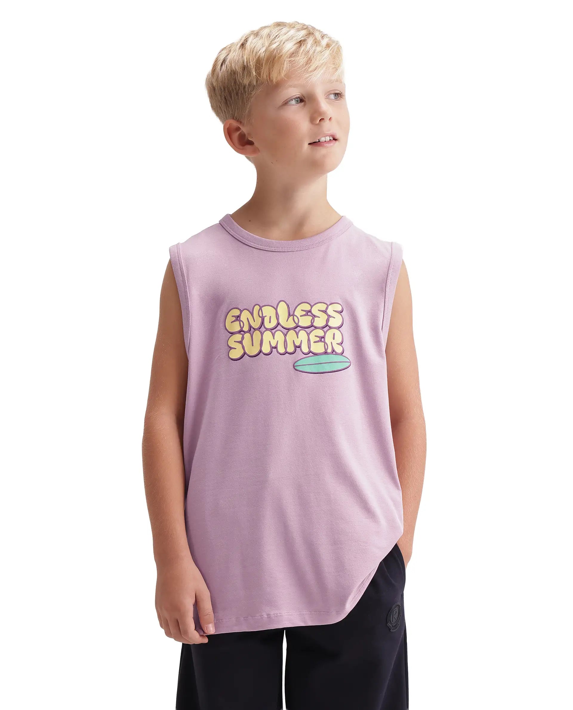 Rare Ones Kids Beck Light Pink Cotton Blend Fabric Pull-On Closure Tank Fit Graphic Print T-Shirt
