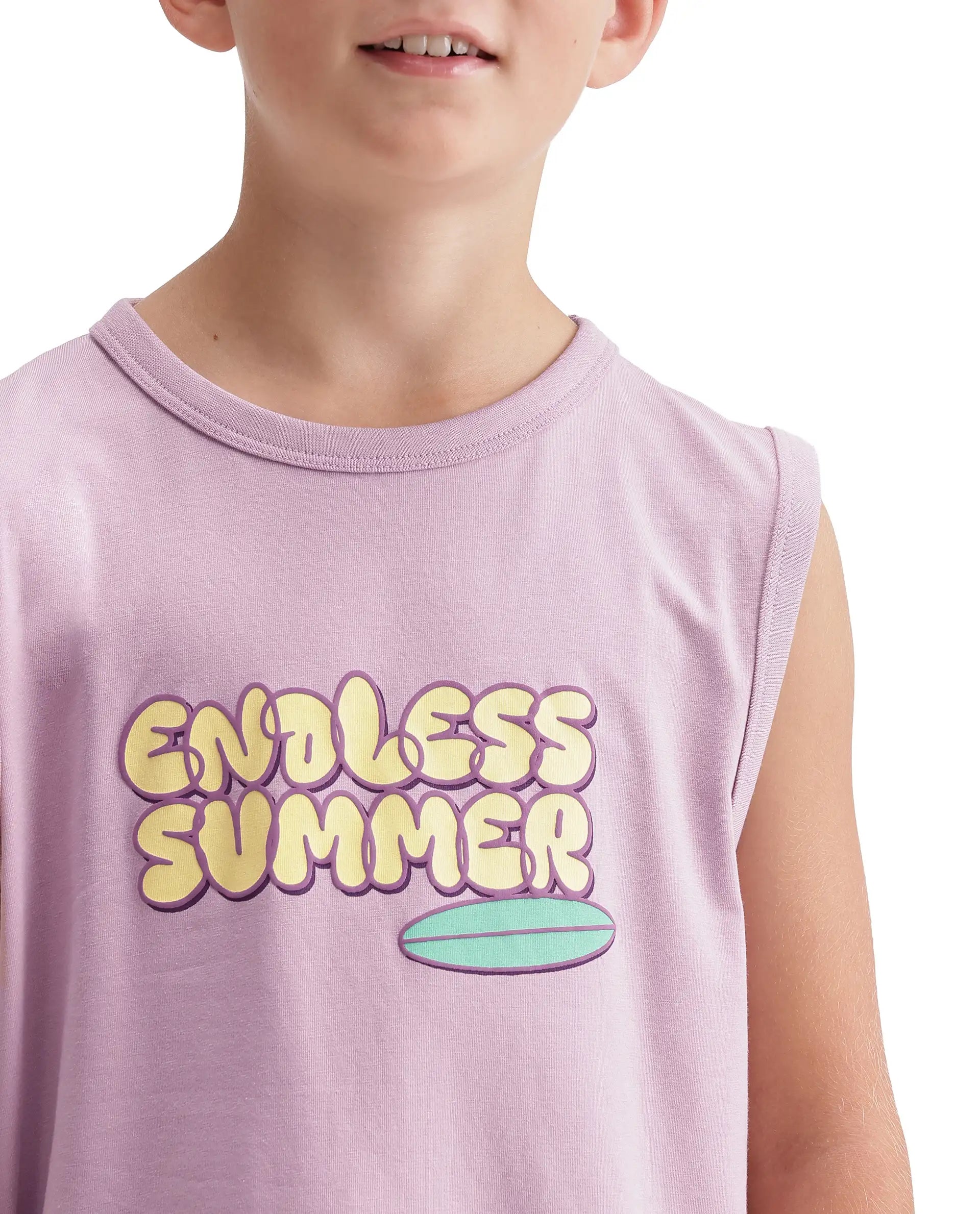 Rare Ones Kids Beck Light Pink Cotton Blend Fabric Pull-On Closure Tank Fit Graphic Print T-Shirt
