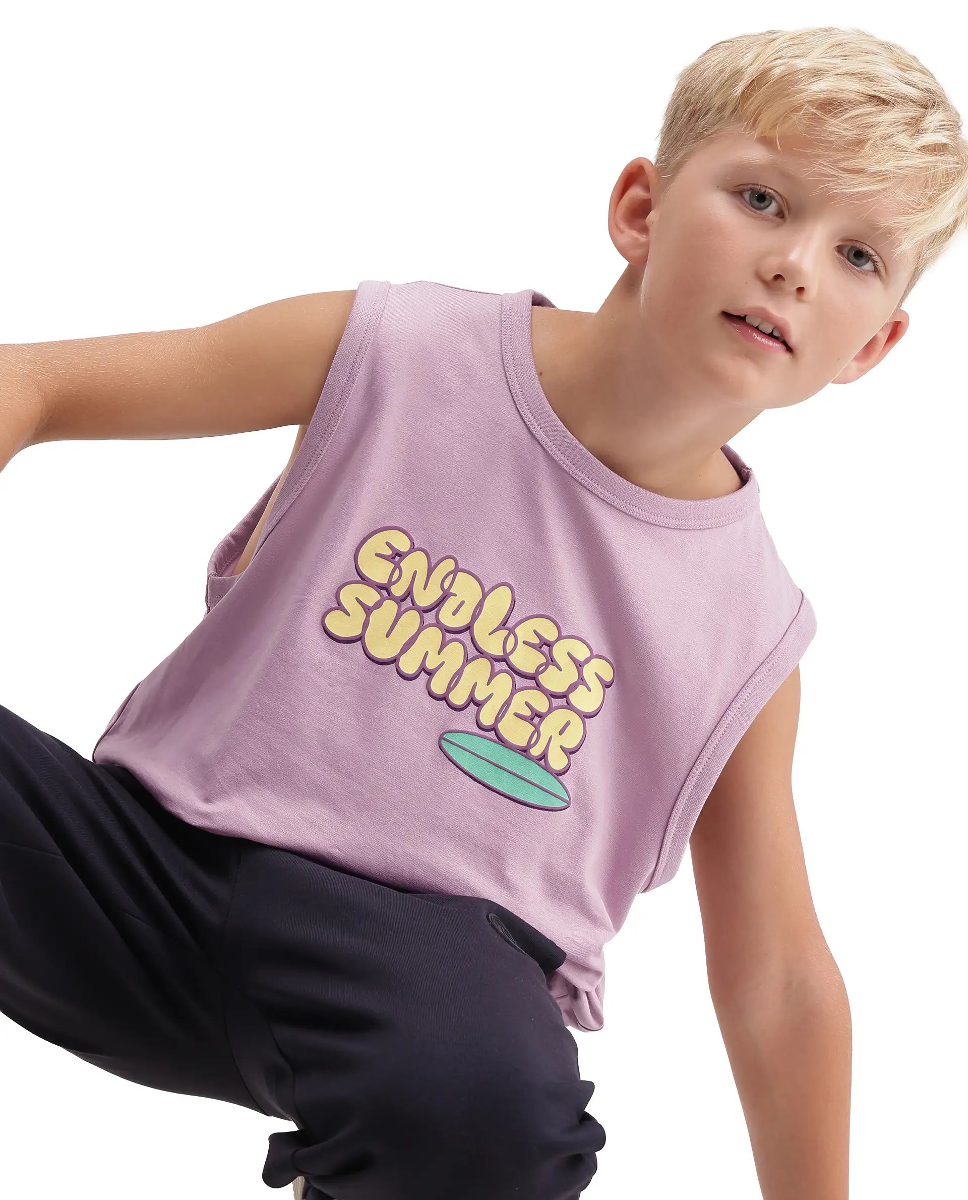 Rare Ones Kids Beck Light Pink Cotton Blend Fabric Pull-On Closure Tank Fit Graphic Print T-Shirt