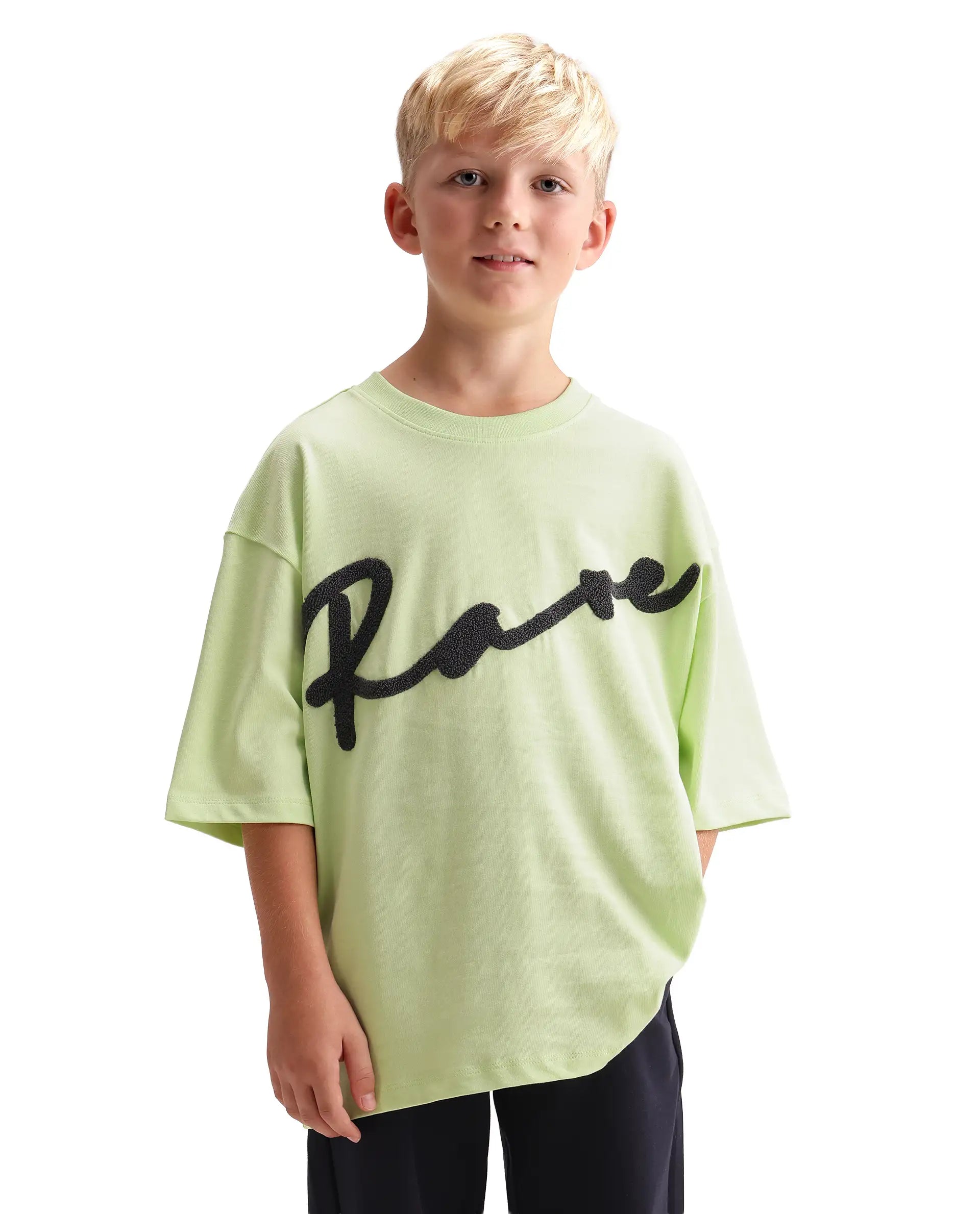 Rare Ones Kids Leron Pastel Yellow Cotton Fabric Pull-On Closure Oversized Embroidered T-Shirt