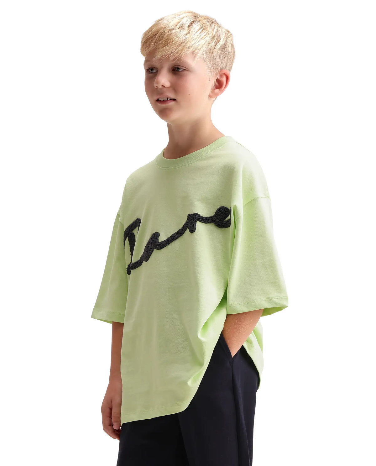Rare Ones Kids Leron Pastel Yellow Cotton Fabric Pull-On Closure Oversized Embroidered T-Shirt