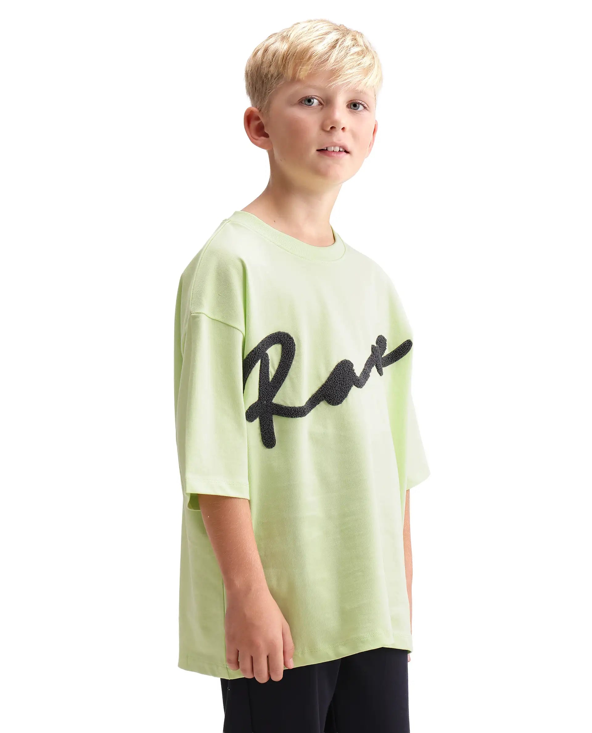 Rare Ones Kids Leron Pastel Yellow Cotton Fabric Pull-On Closure Oversized Embroidered T-Shirt