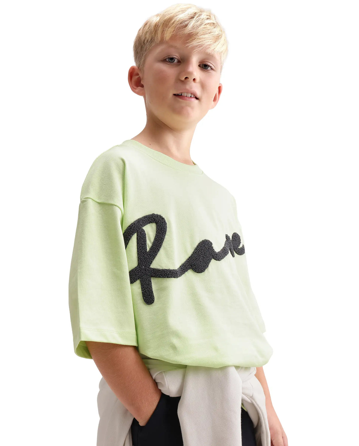 Rare Ones Kids Leron Pastel Yellow Cotton Fabric Pull-On Closure Oversized Embroidered T-Shirt