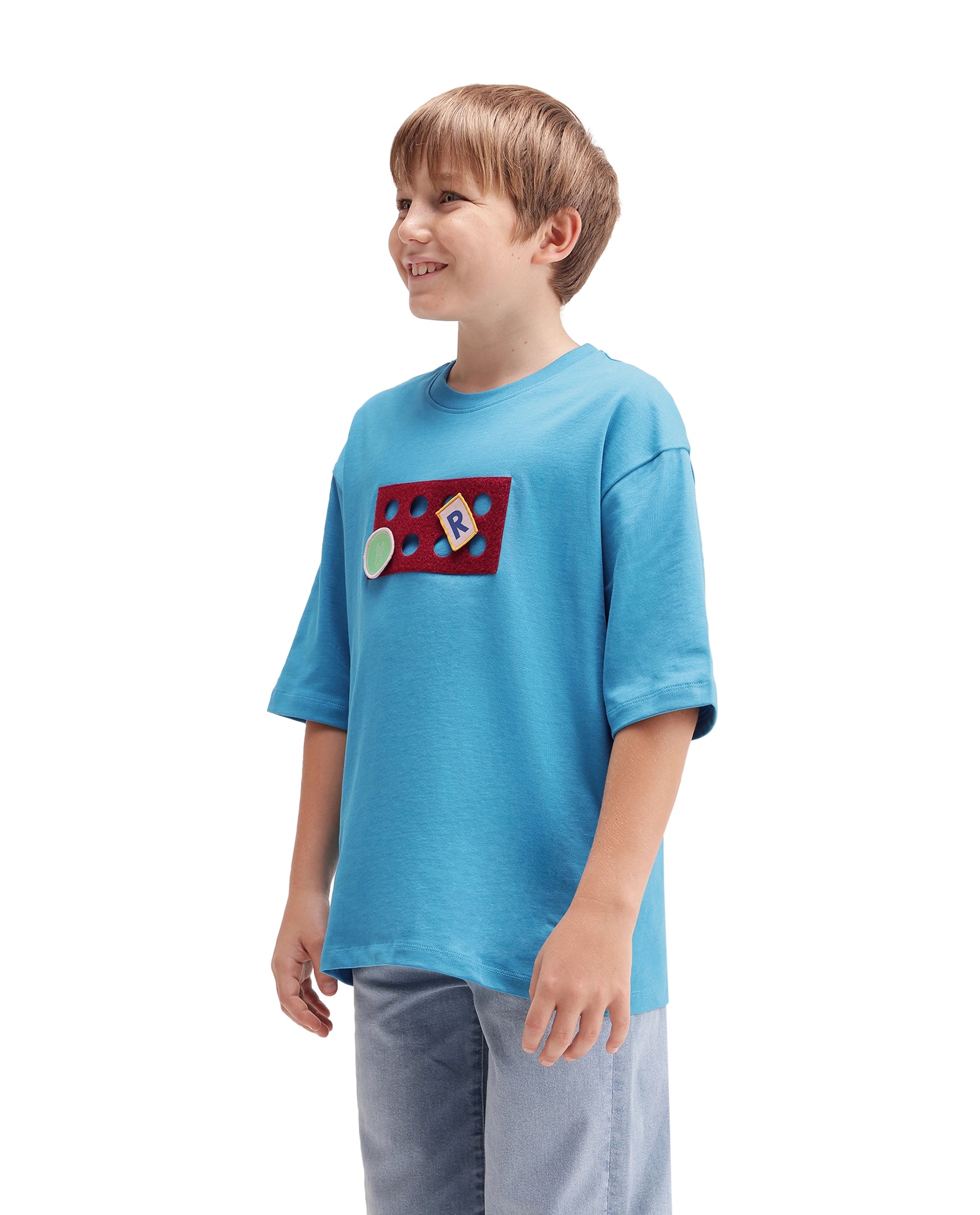 Rare Ones Kids Legon Teal Cotton Fabric Pull-On Closure Oversized Graphic Print T-Shirt