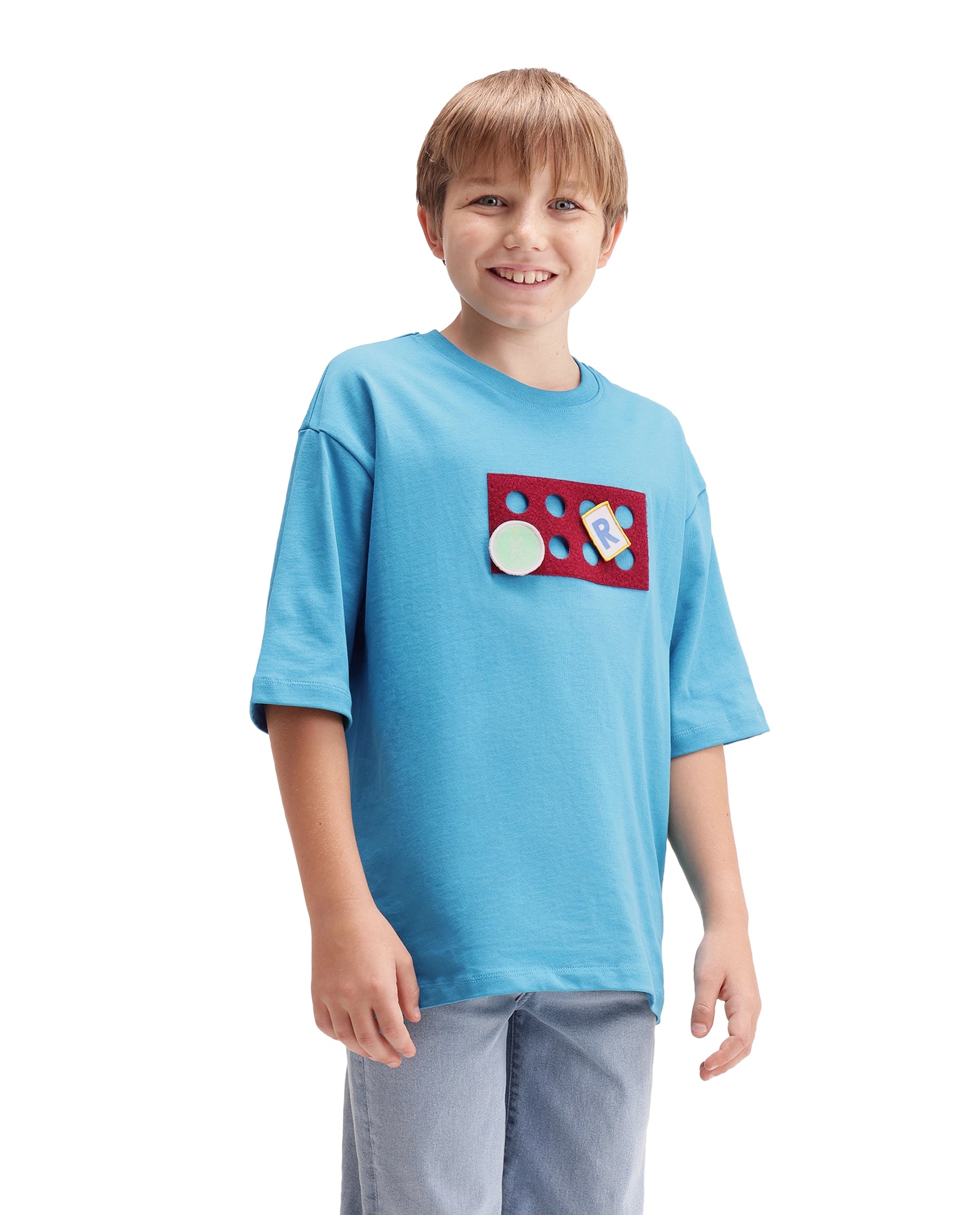 Rare Ones Kids Legon Teal Cotton Fabric Pull-On Closure Oversized Graphic Print T-Shirt