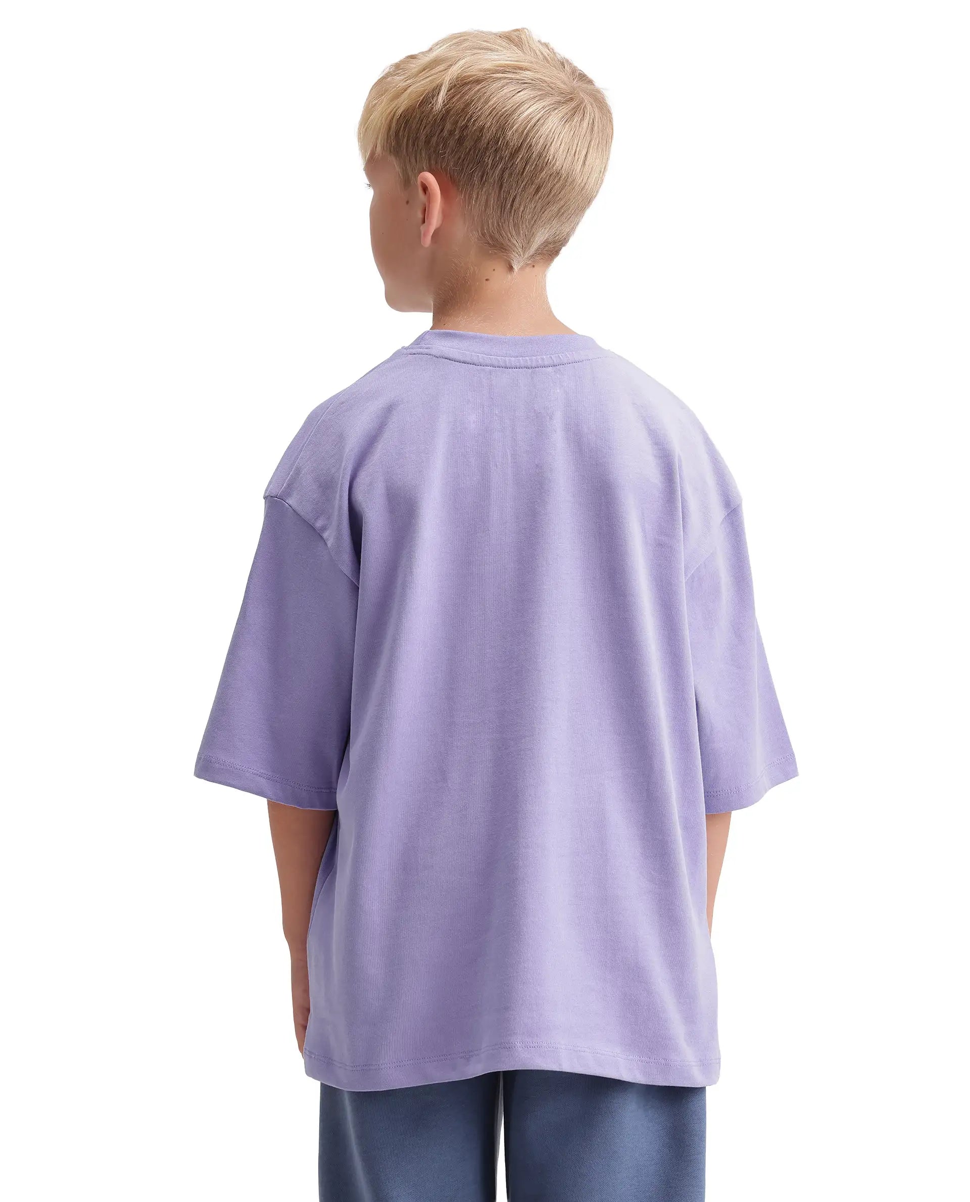 Rare Ones Kids Tanz-K Light Purple Cotton Fabric Pull-On Closure Oversized Graphic Print T-Shirt