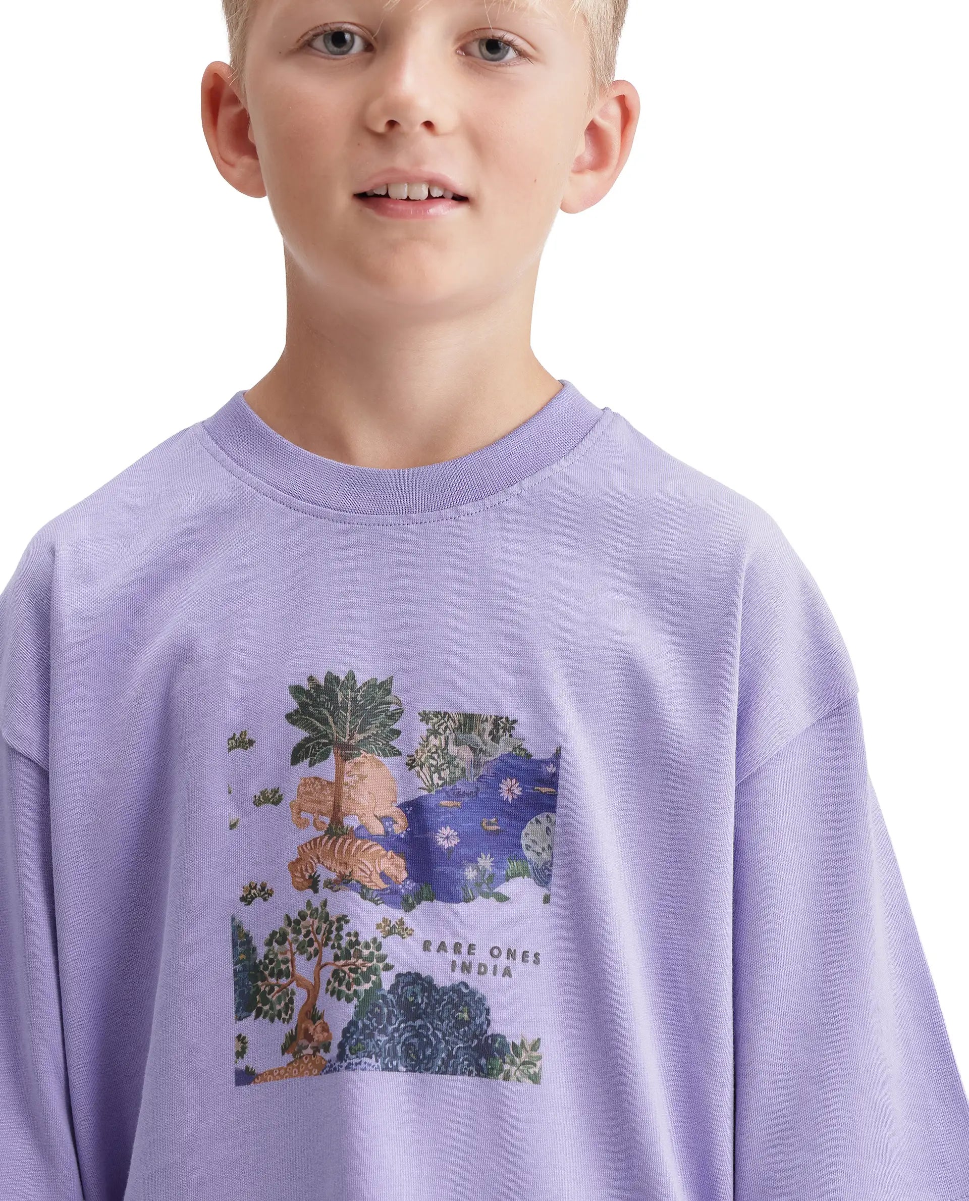 Rare Ones Kids Tanz-K Light Purple Cotton Fabric Pull-On Closure Oversized Graphic Print T-Shirt