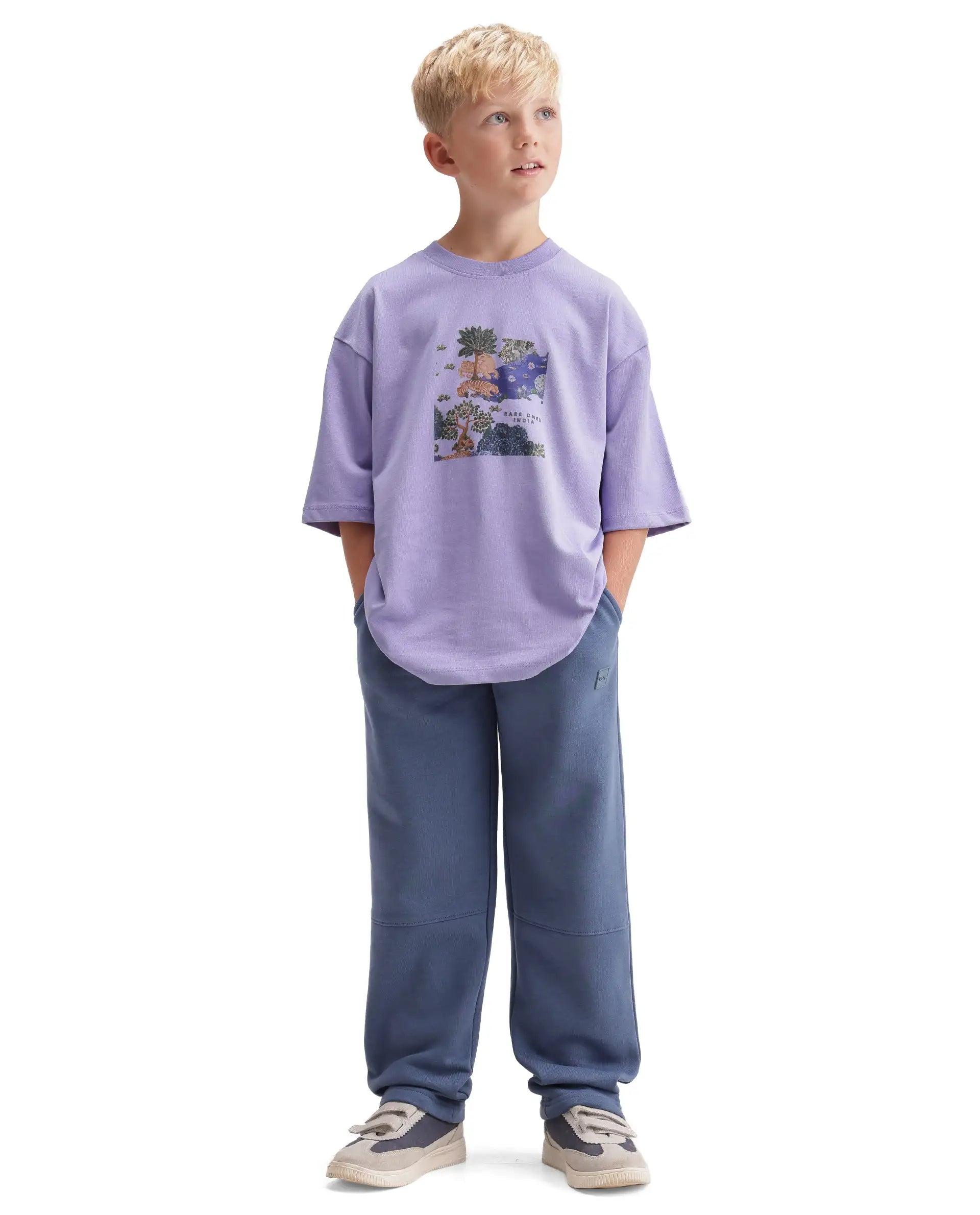 Rare Ones Kids Tanz-K Light Purple Cotton Fabric Pull-On Closure Oversized Graphic Print T-Shirt