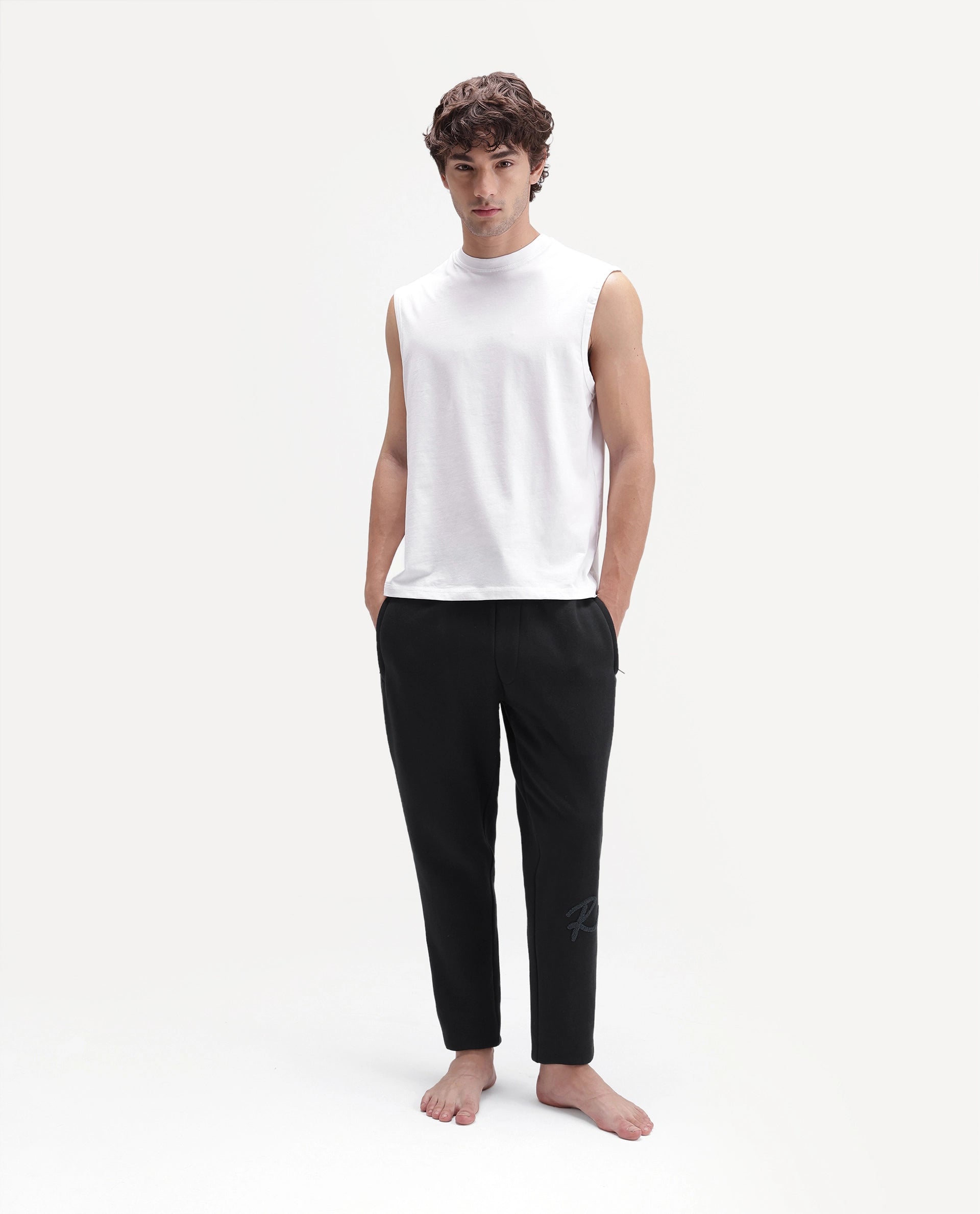 Rare Rabbit Men's Nats Light White Cotton Lycra Fabric Regular Fit Plain Stretchable Sleeveless Vest