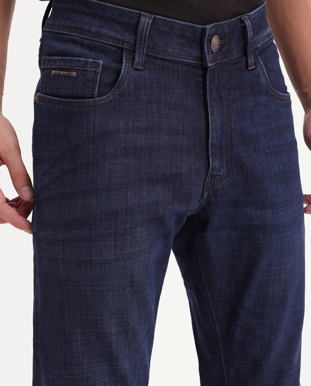 Rare Rabbit Men's Toledo 26 Dark Navy Cotton Blend Hawk Slim Plain Jeans