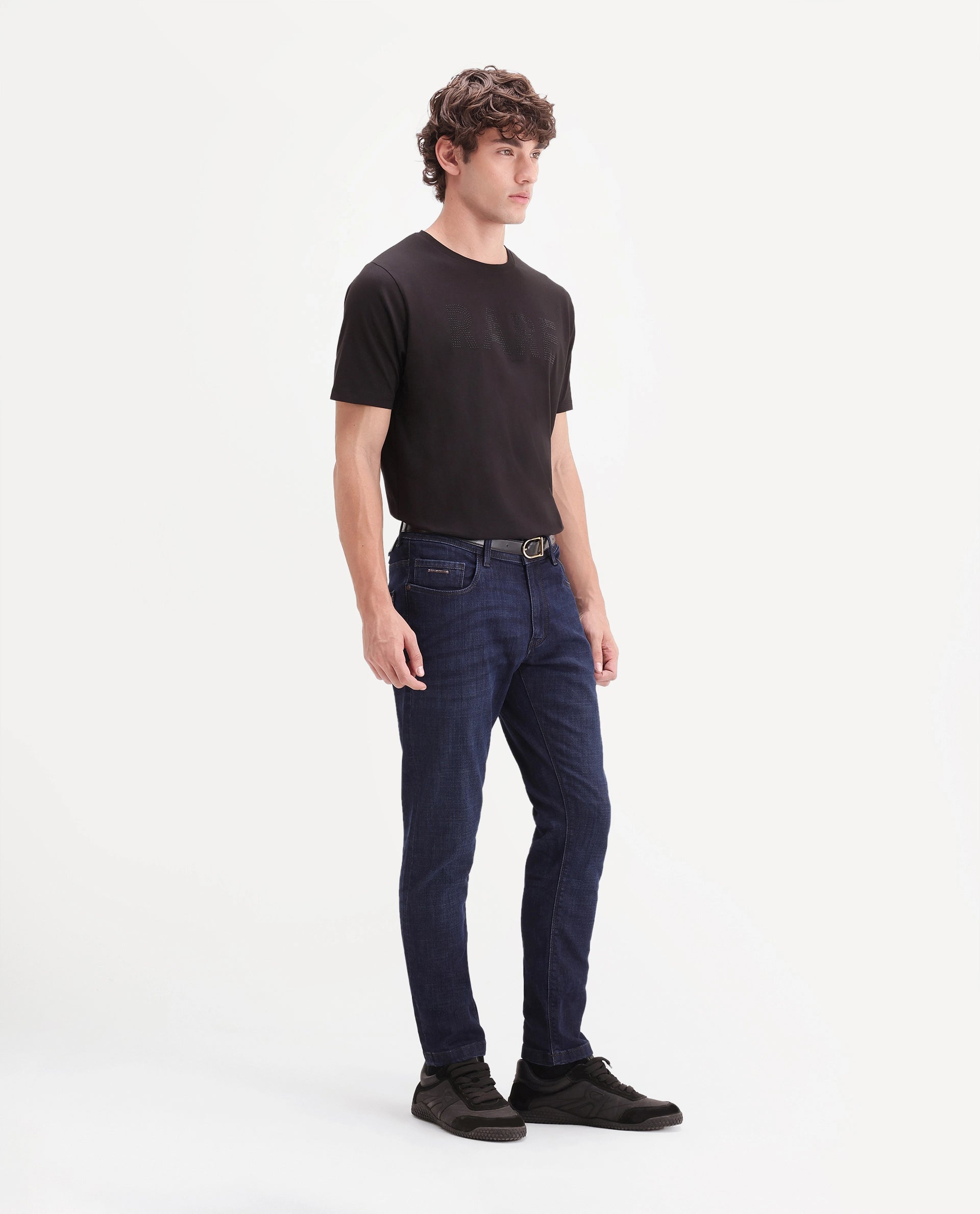 Rare Rabbit Men's Toledo 26 Dark Navy Cotton Blend Hawk Slim Plain Jeans