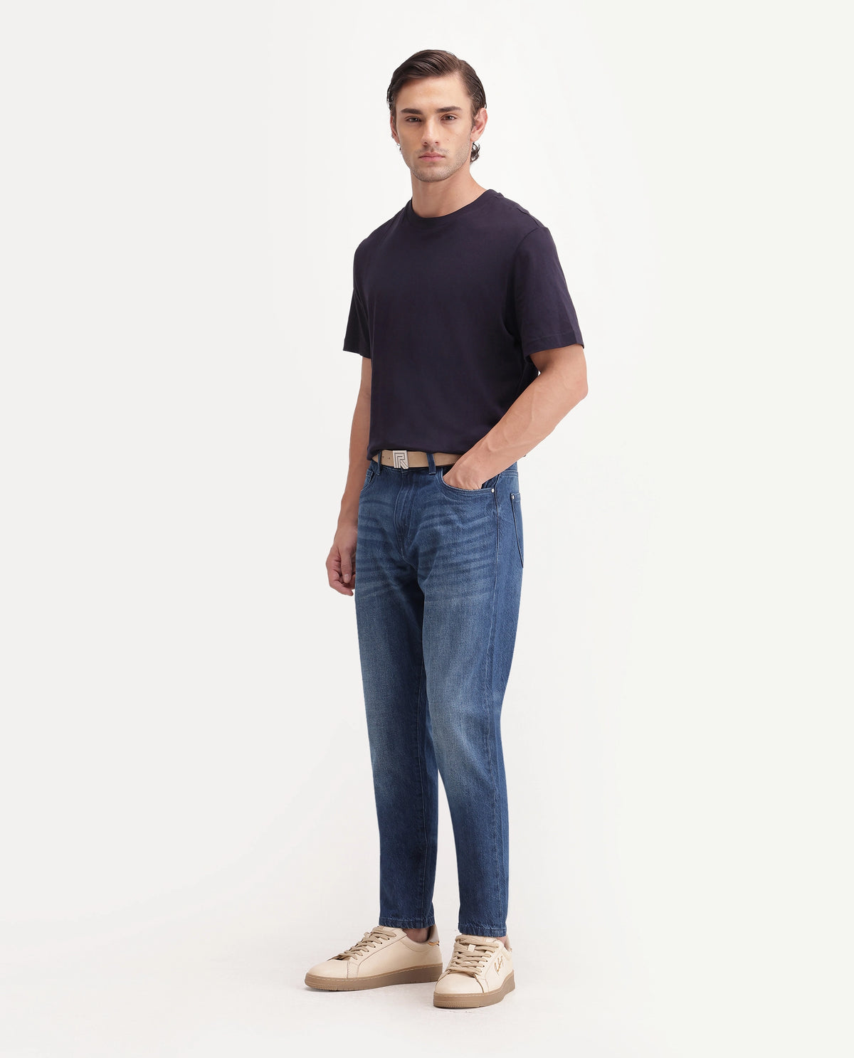 Rare Rabbit Men's Wolk 1 Primary Blue Cotton Kurt Carrot Plain Jeans