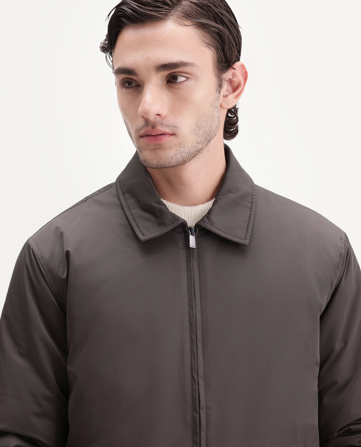 Rare Rabbit Men's Bekh Dusky Brown Polyester Spread Collar Regular Plain Jacket
