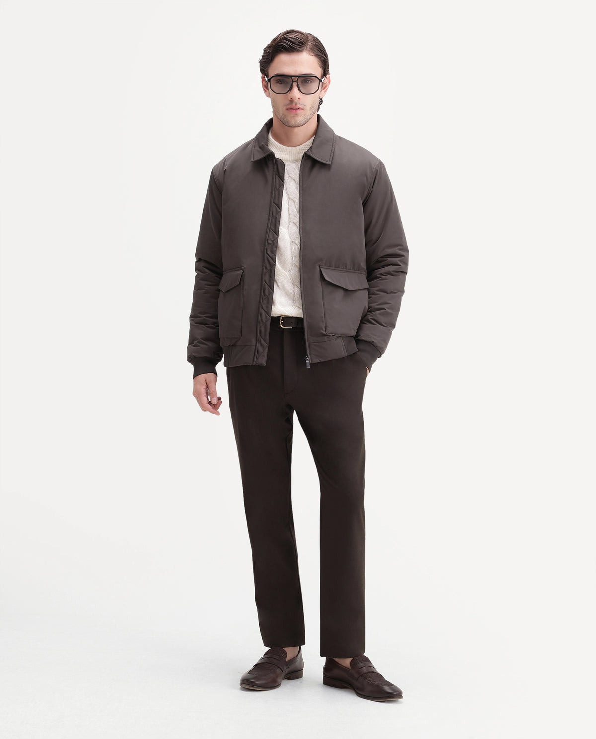 Rare Rabbit Men's Bekh Dusky Brown Polyester Spread Collar Regular Plain Jacket