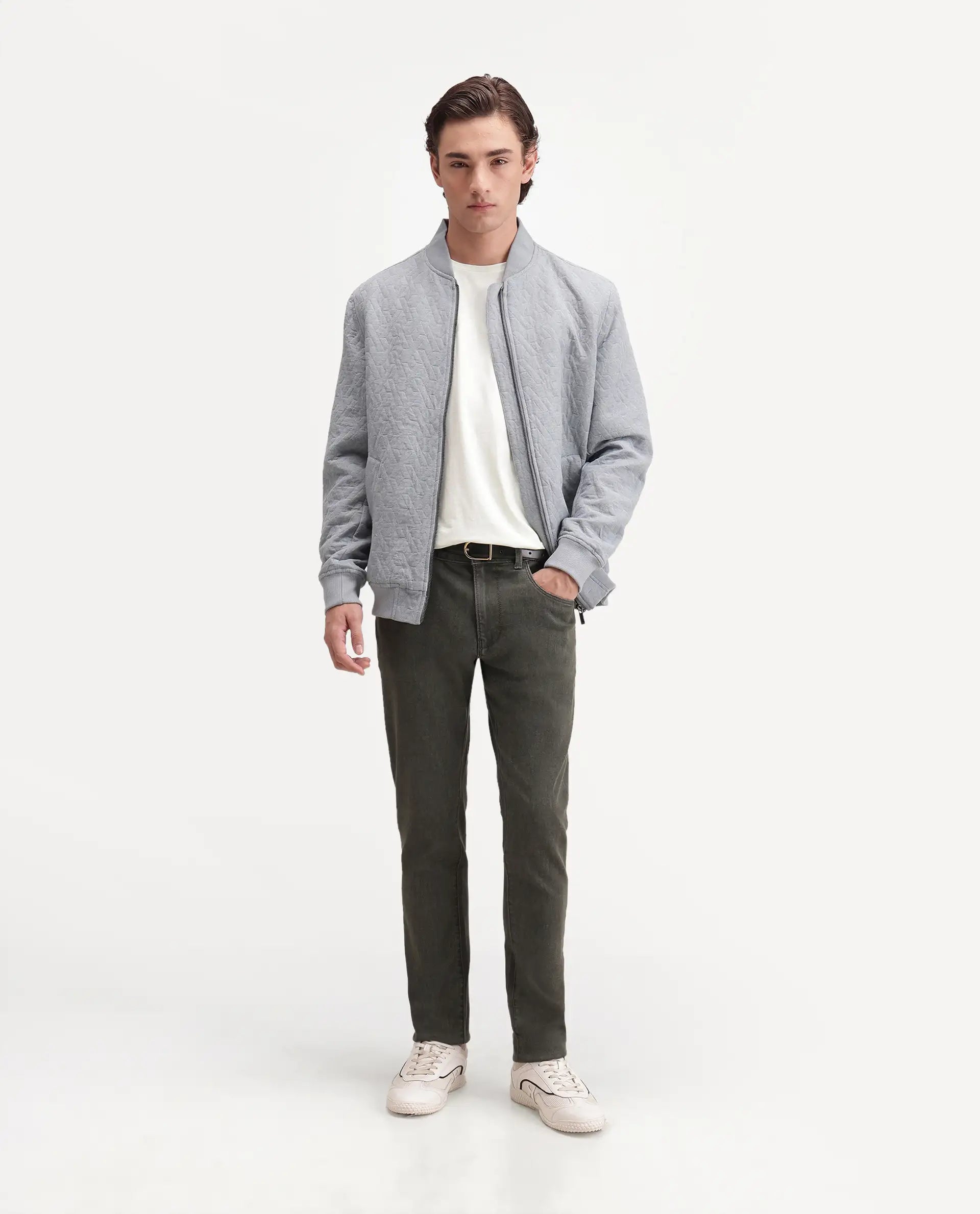 Rare Rabbit Men's Sobu Dusky Green Cotton Blend  Hawk Slim Plain Jeans