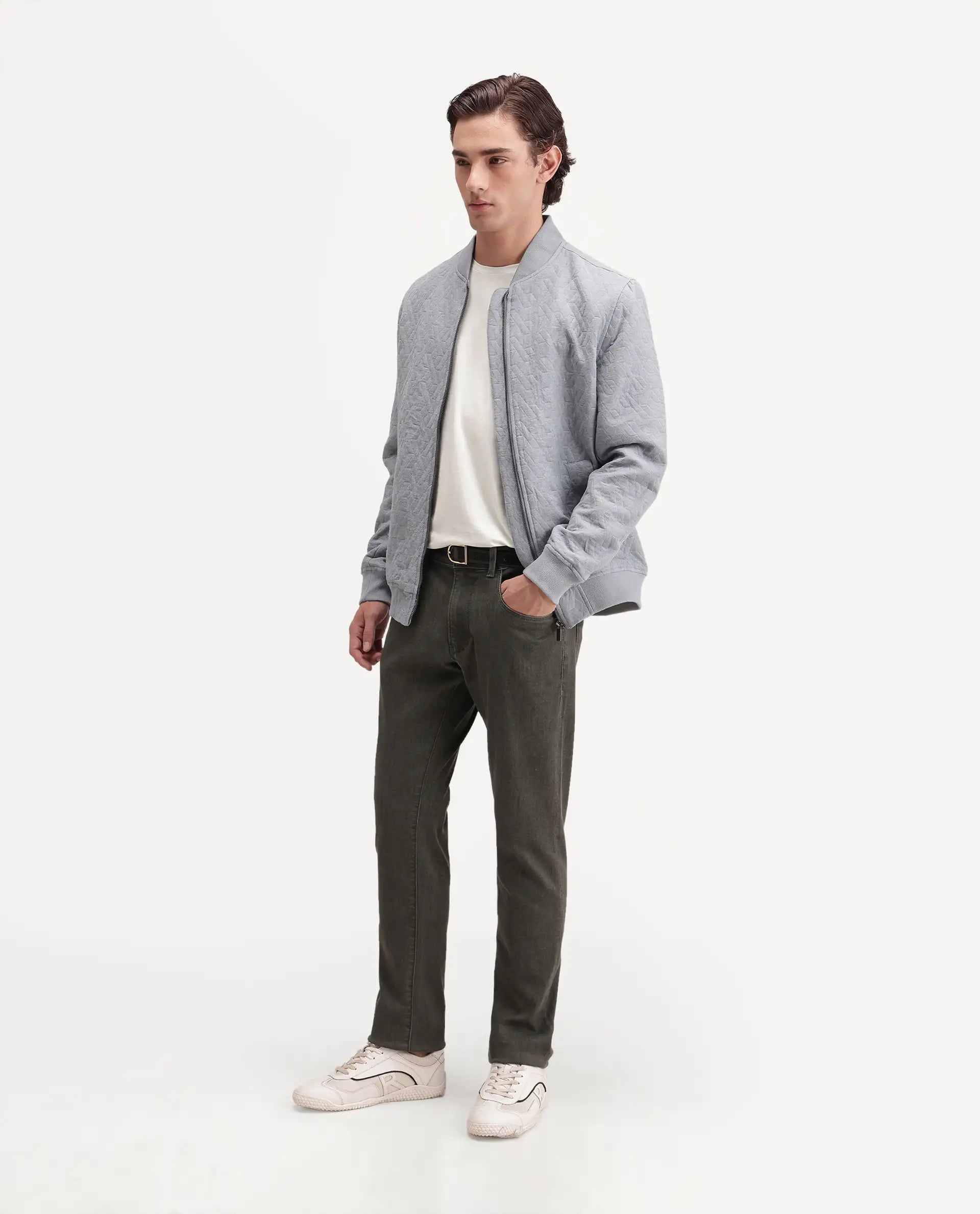 Rare Rabbit Men's Sobu Dusky Green Cotton Blend  Hawk Slim Plain Jeans