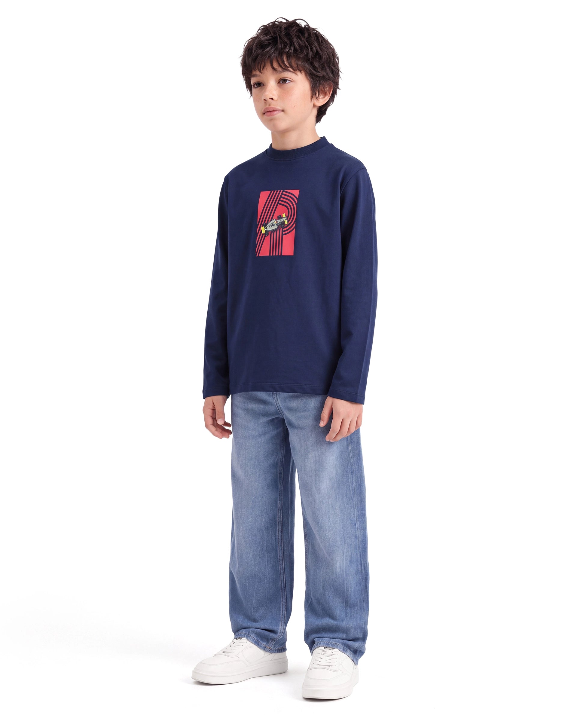 Rare Ones Kids Boet Navy Cotton Fabric Pull-On Regular Fit Graphic Print T-Shirt