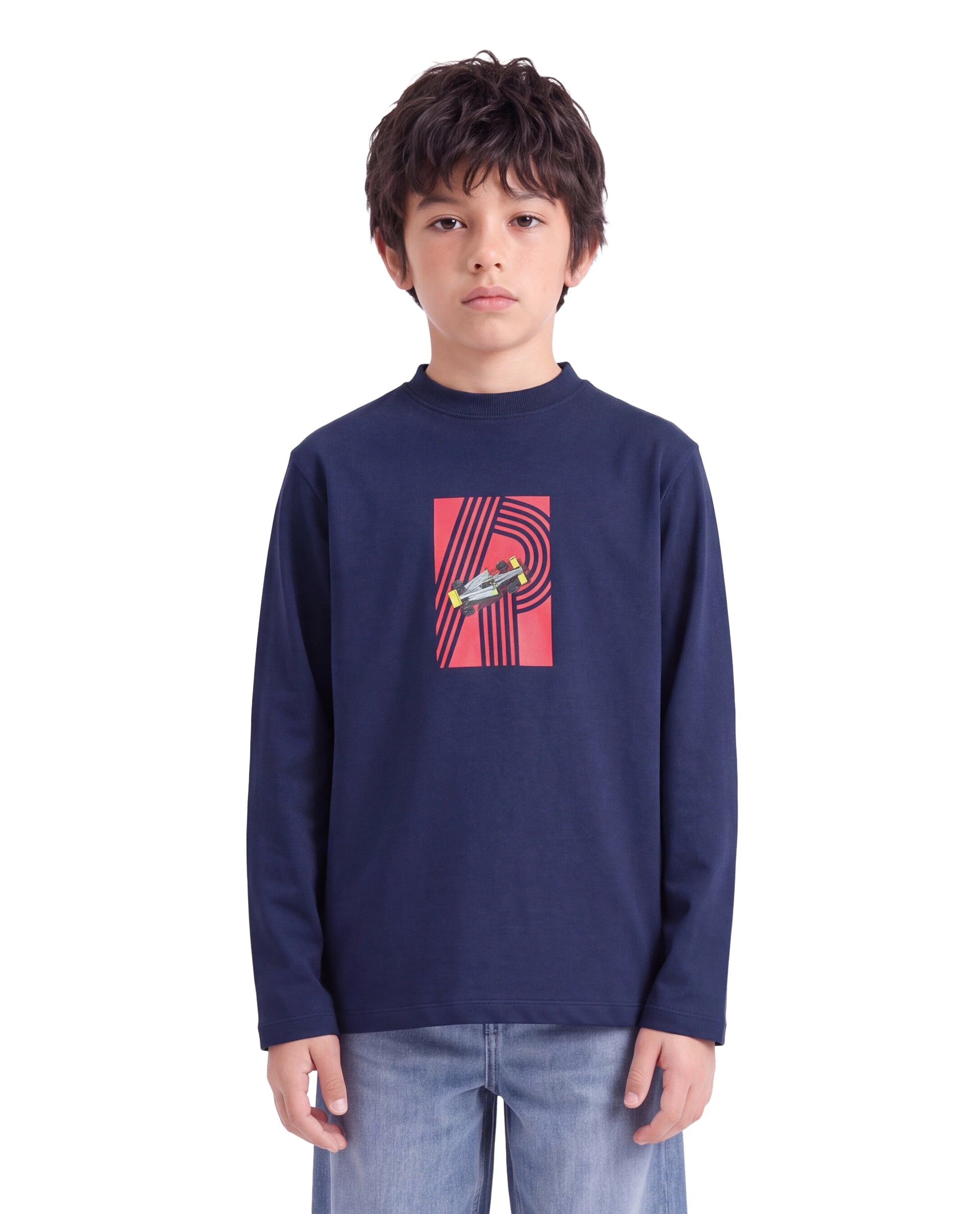 Rare Ones Kids Boet Navy Cotton Fabric Pull-On Regular Fit Graphic Print T-Shirt