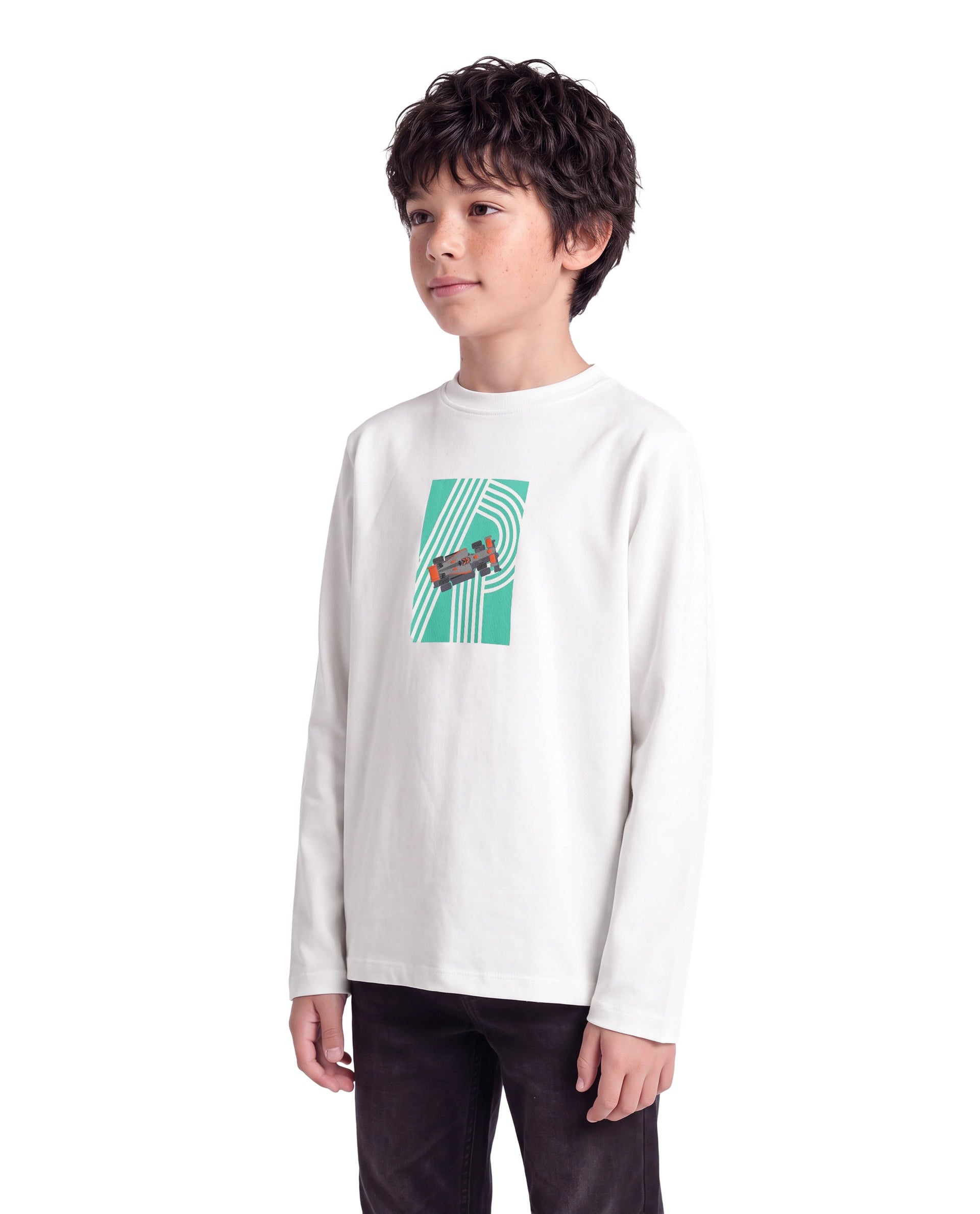 Rare Ones Kids Boet Off White Cotton Fabric Pull-On Regular Fit Graphic Print T-Shirt