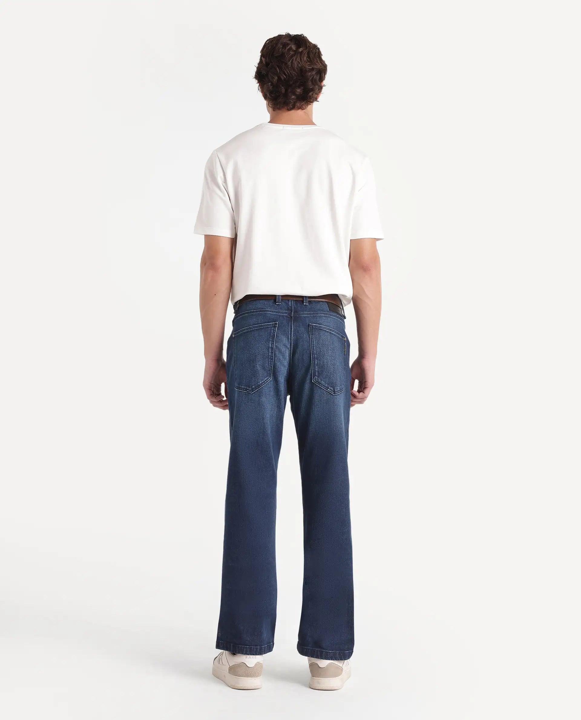 Rare Rabbit Men's Daco Blue Cotton Blend Knox Bootcut Plain Jeans