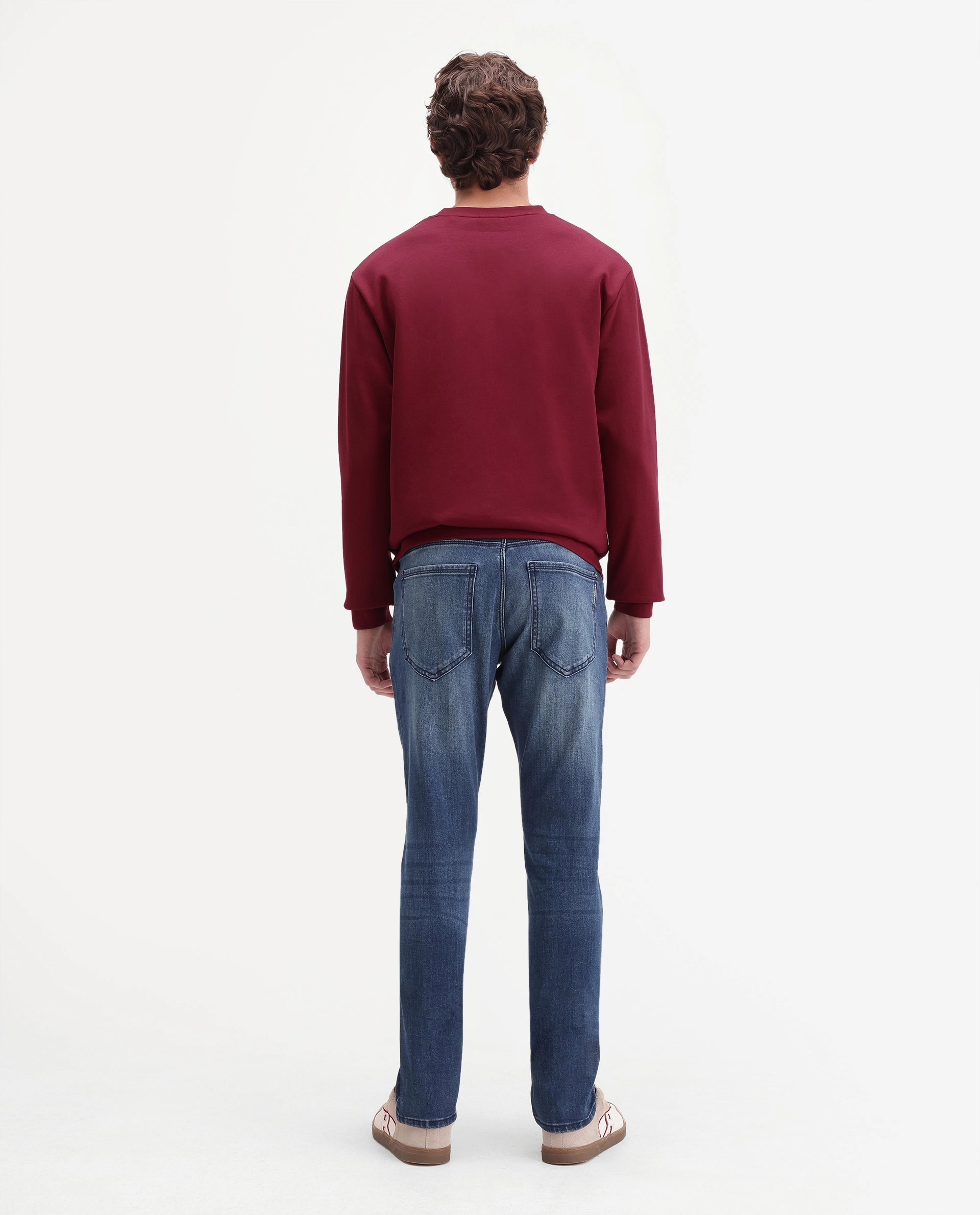 Rare Rabbit Men's Mod Blue Cotton Blend Hawk Slim Plain Jeans