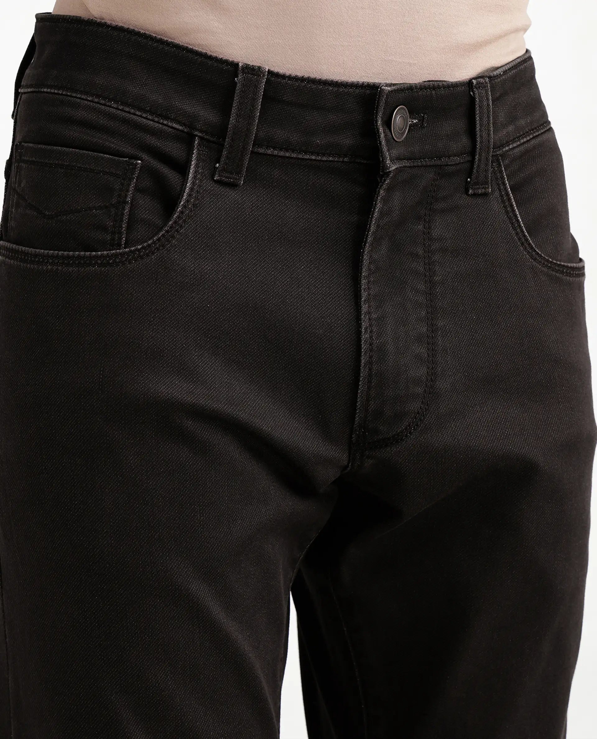 Rare Rabbit Men's Khoy Dark Brown Cotton Blend Hawk Slim Plain Jeans