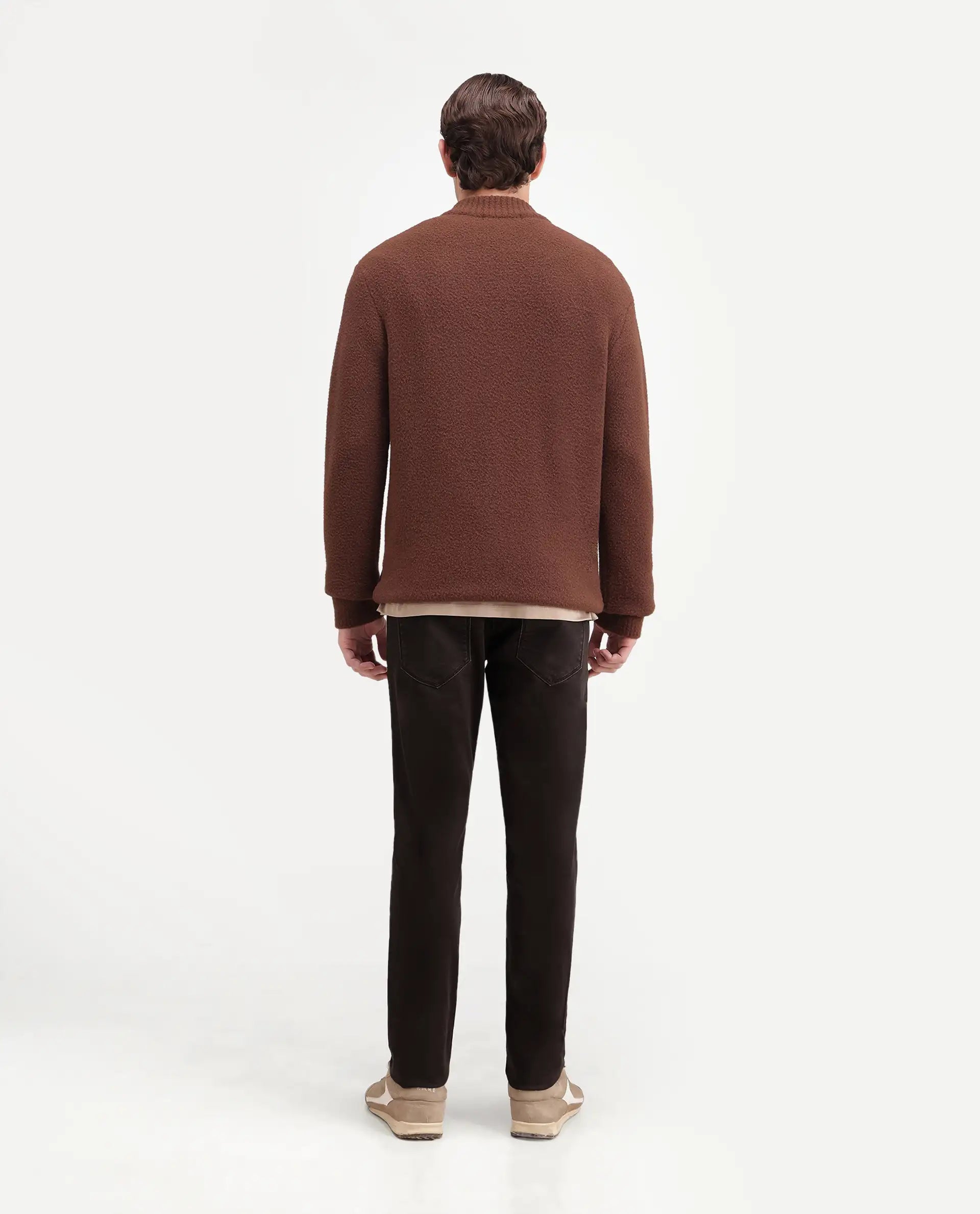 Rare Rabbit Men's Khoy Dark Brown Cotton Blend Hawk Slim Plain Jeans