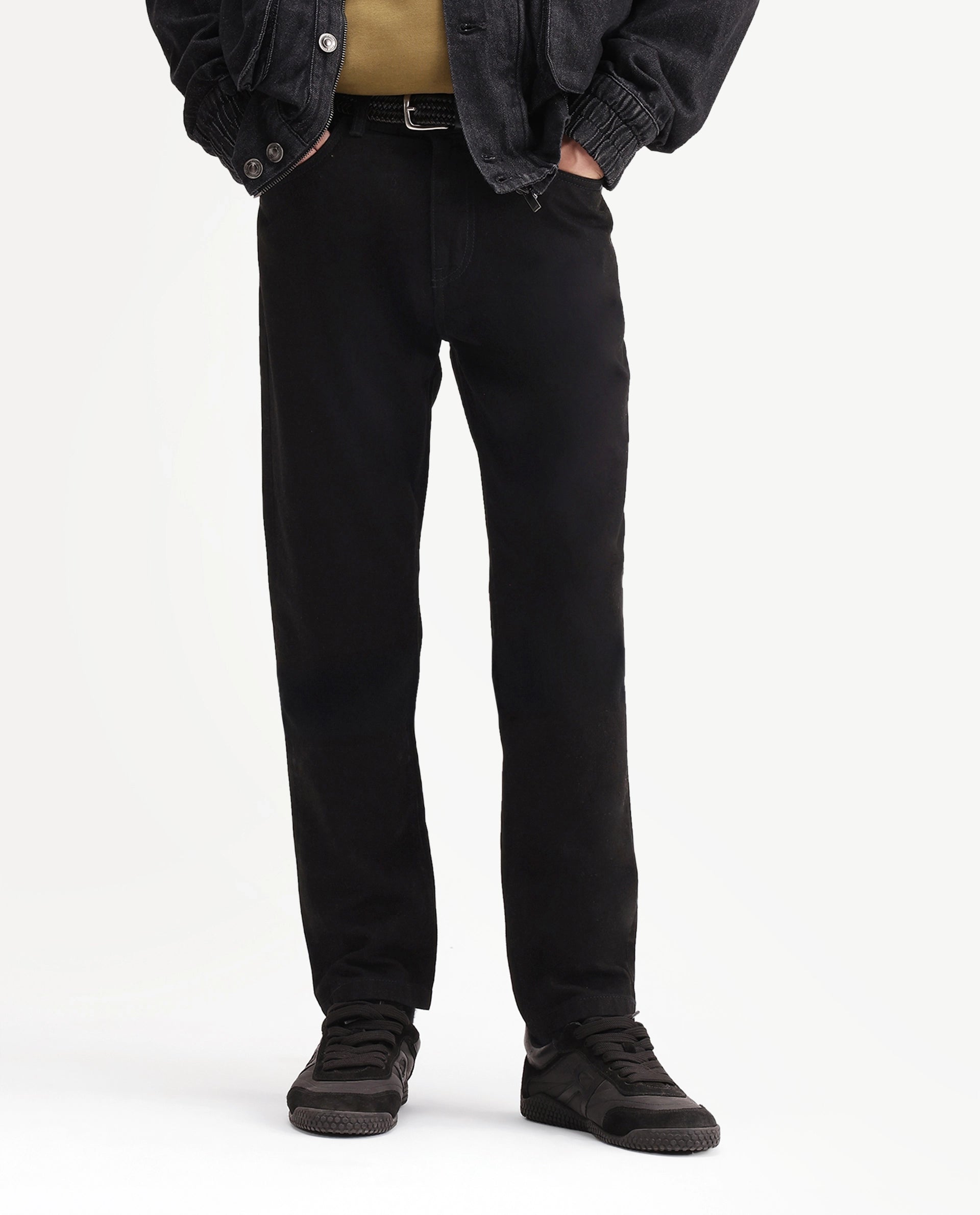 Rare Rabbit Men's Khal 26 Black Cotton Kurt Carrot Plain Jeans