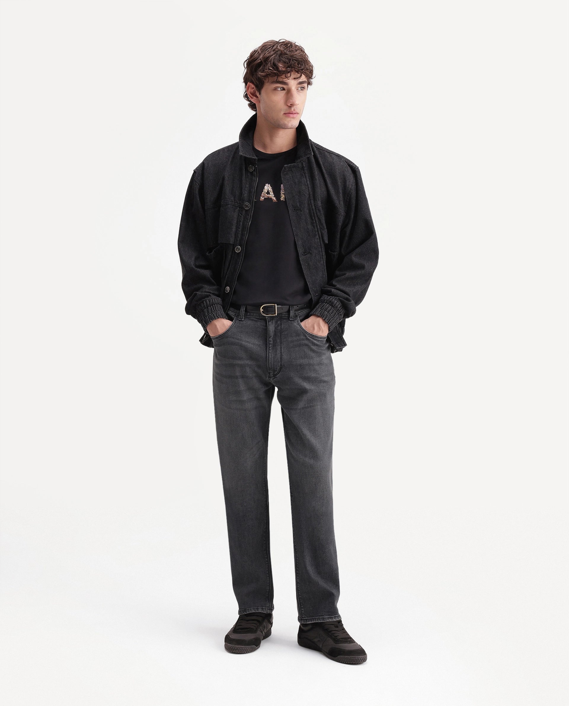 Rare Rabbit Men's Merg Dark Grey Cotton Blend Morris Regular Plain Jeans