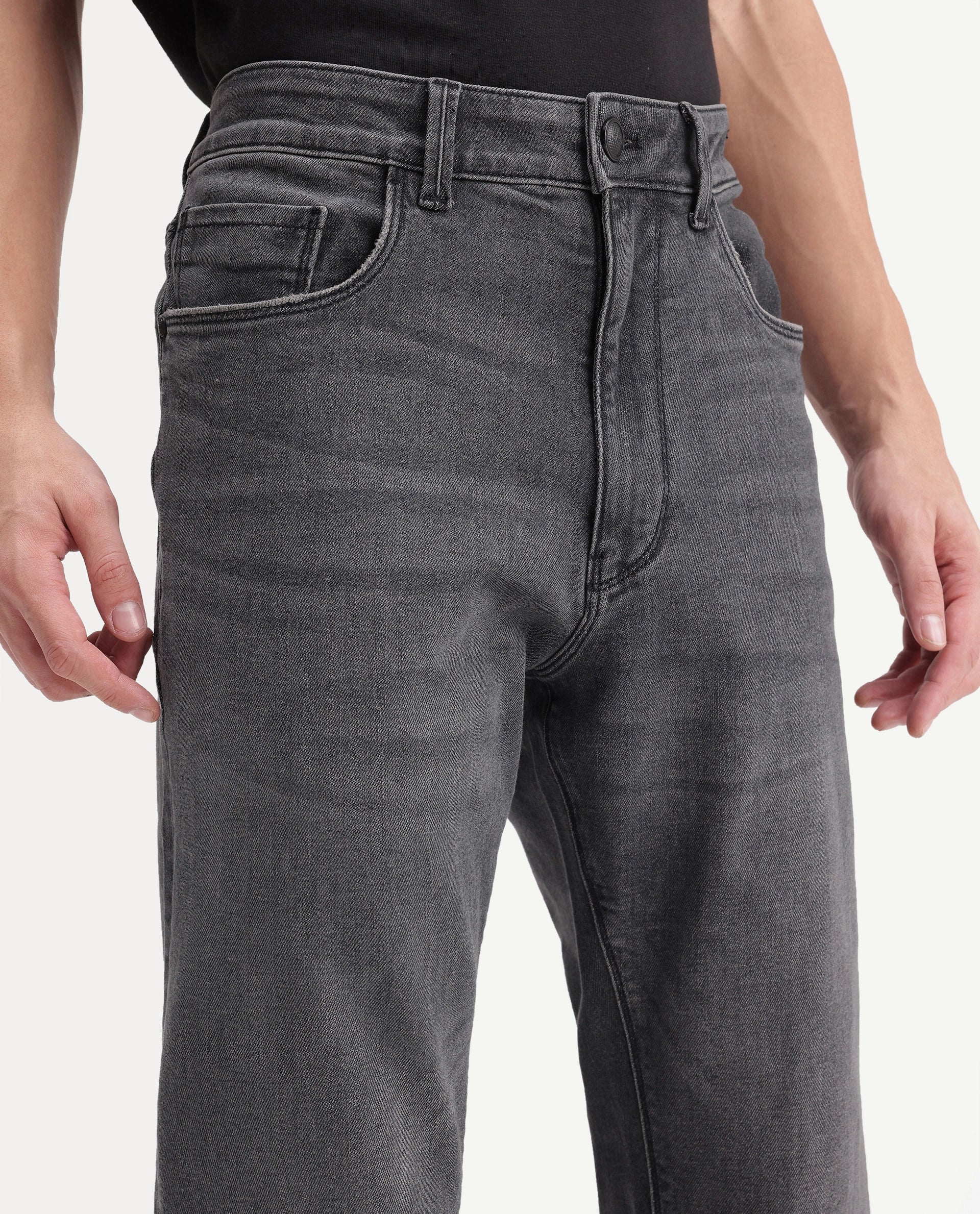 Rare Rabbit Men's Merg Dark Grey Cotton Blend Morris Regular Plain Jeans
